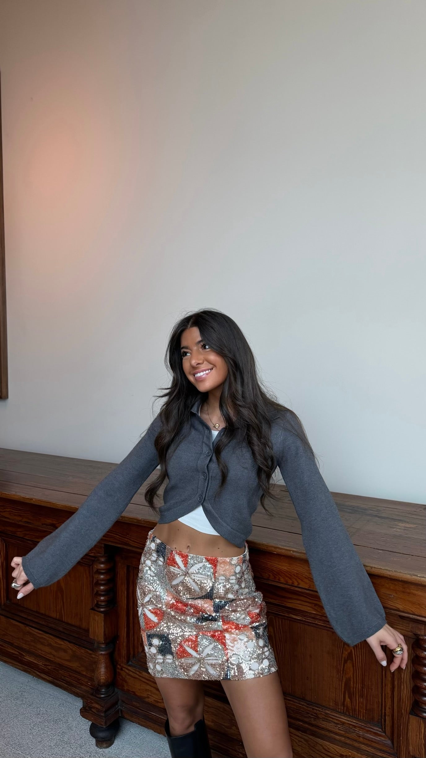 Grey Cropped Cardigan