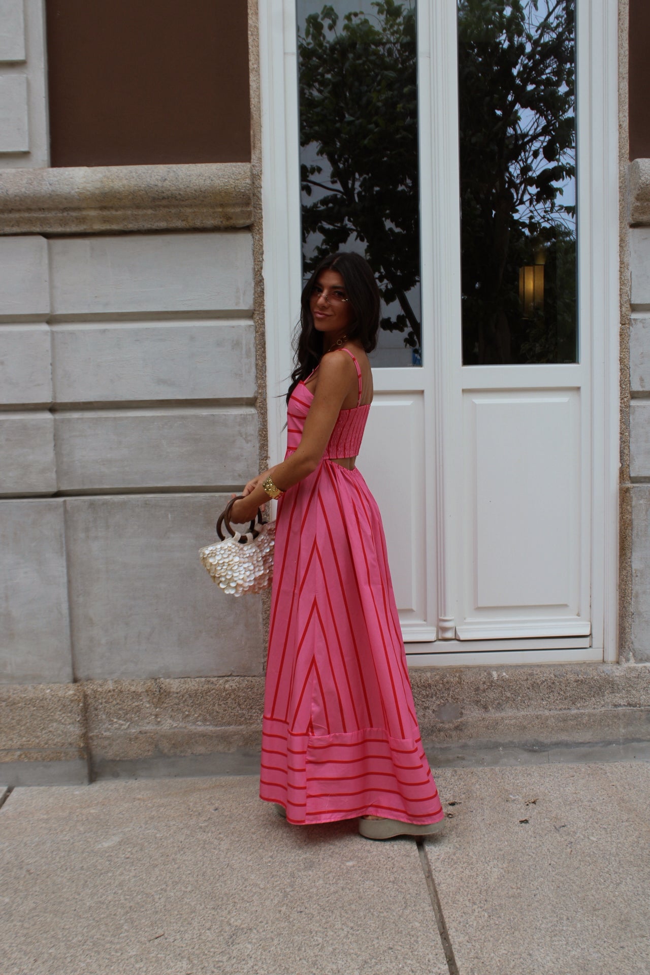 Pink & Red Striped Maxi Dress