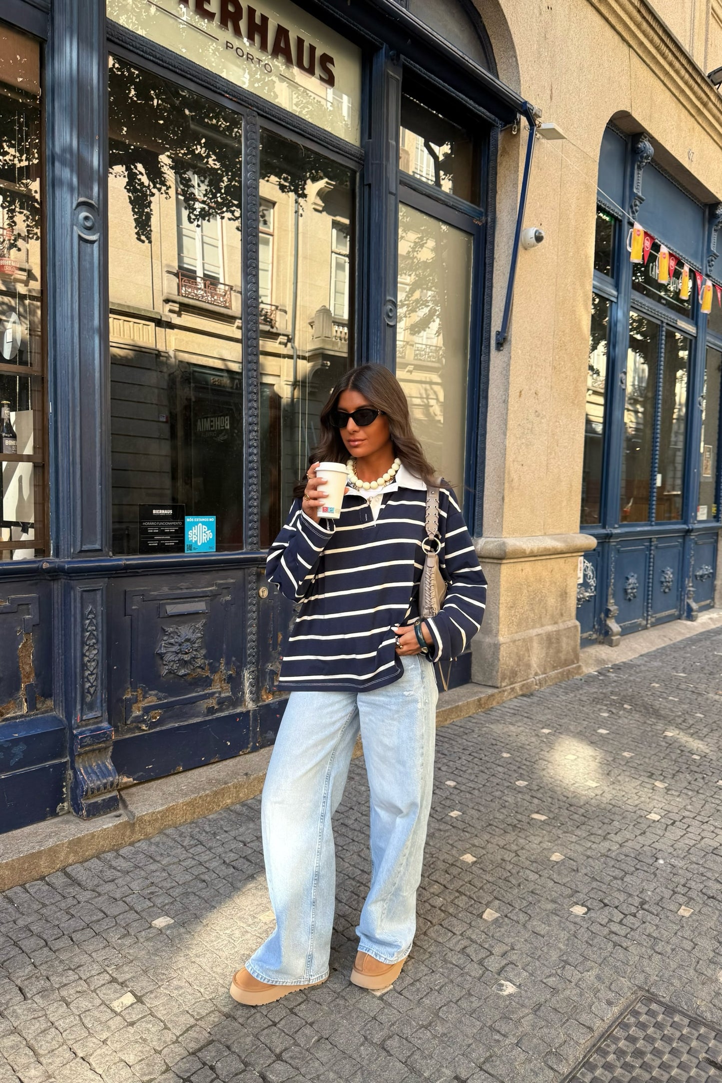 Navy Striped Polo Sweater