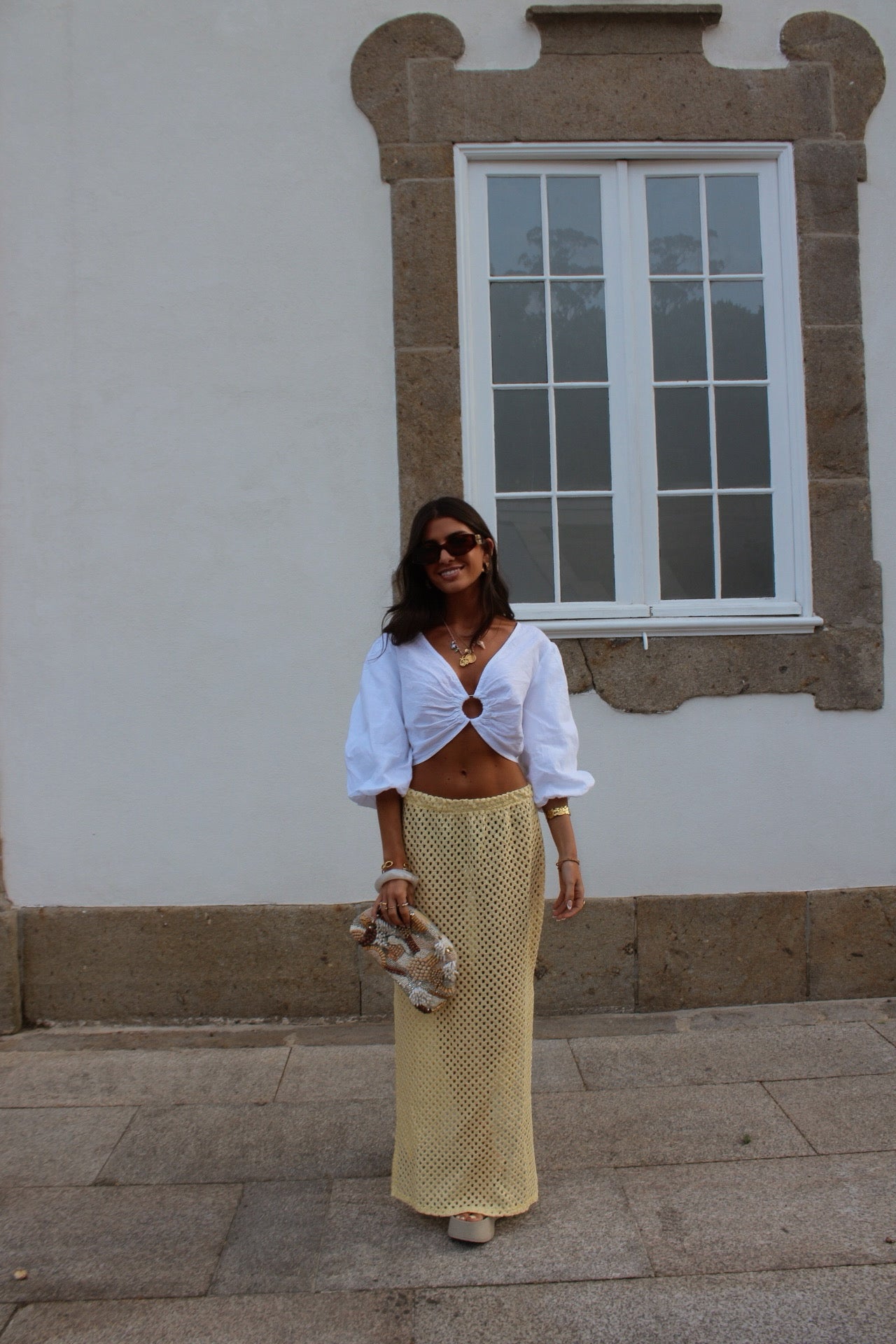 Butter Yellow Crochet Skirt w/ Gold Accents