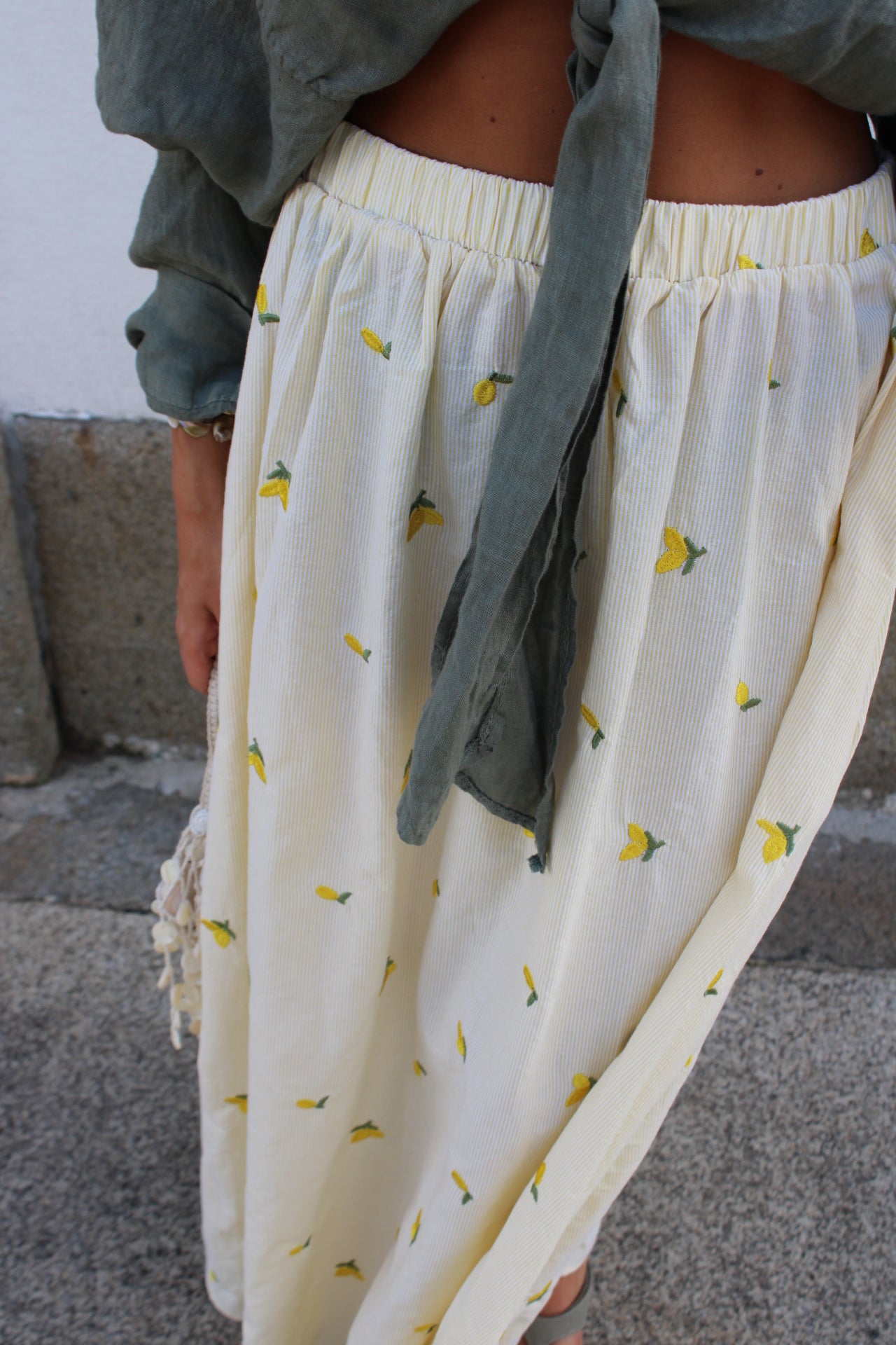 Pastel Lemon Midi Skirt