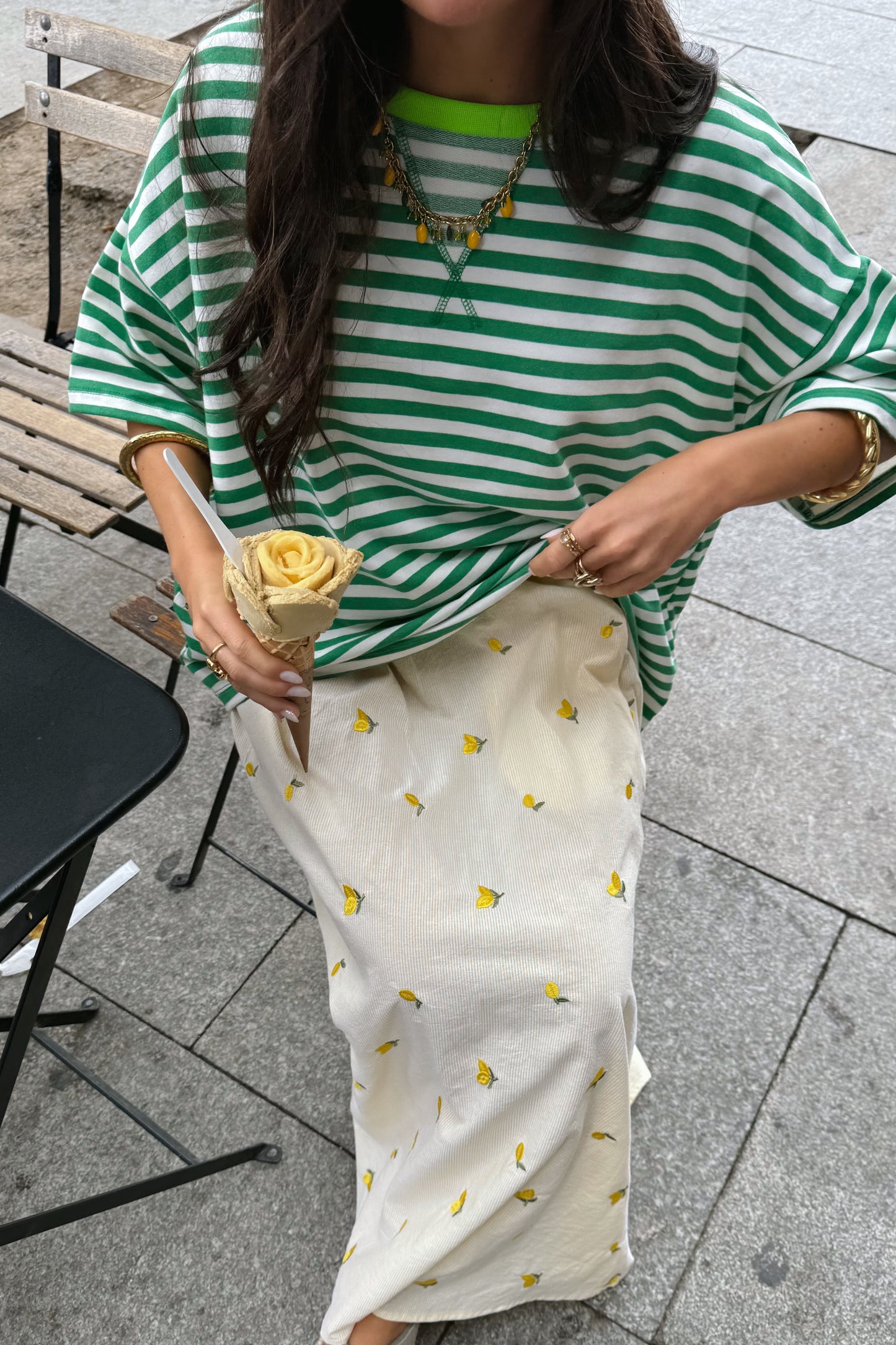 Green & White Striped Oversized T-Shirt