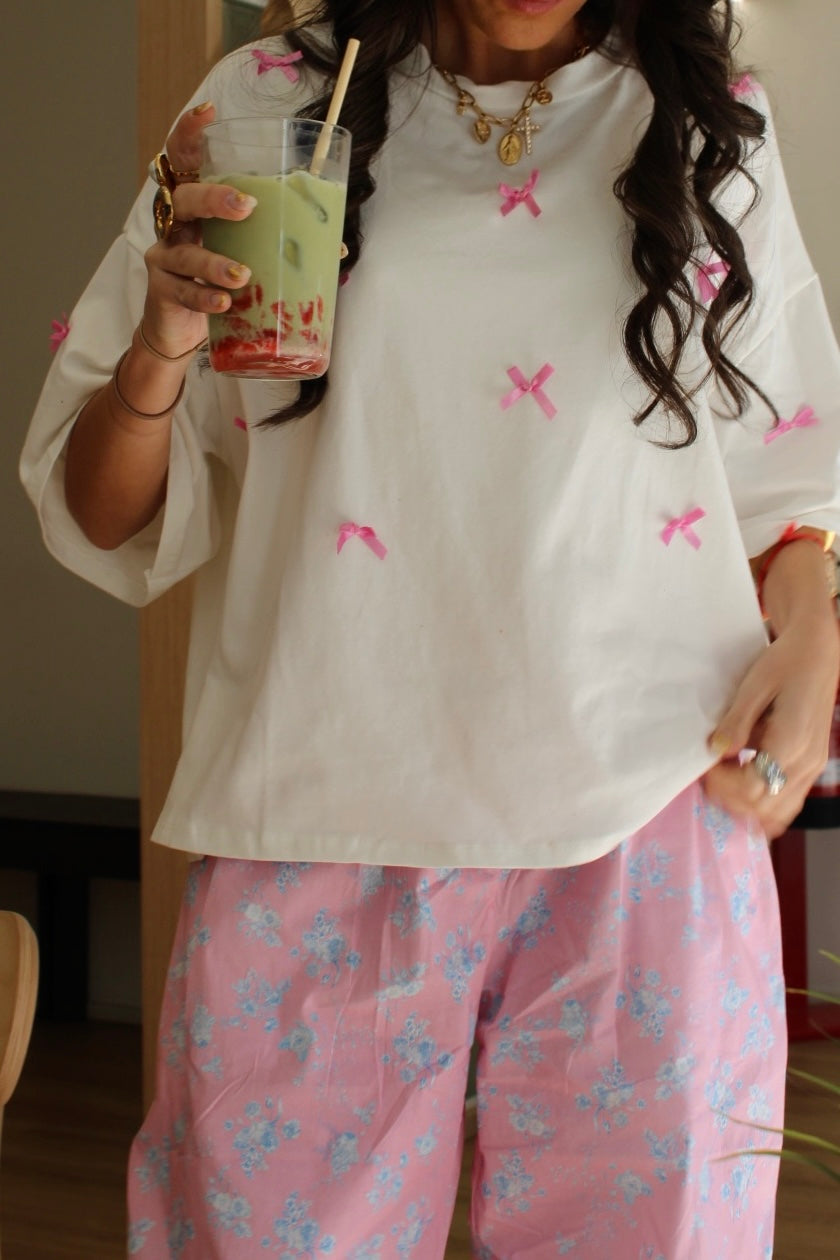 White T-shirt with Pink Bows