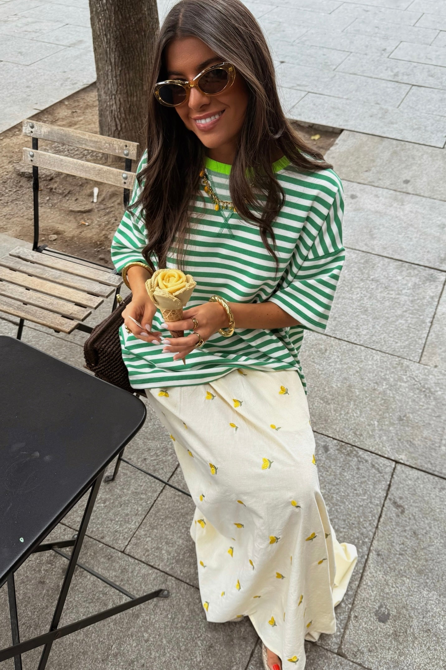 Green & White Striped Oversized T-Shirt