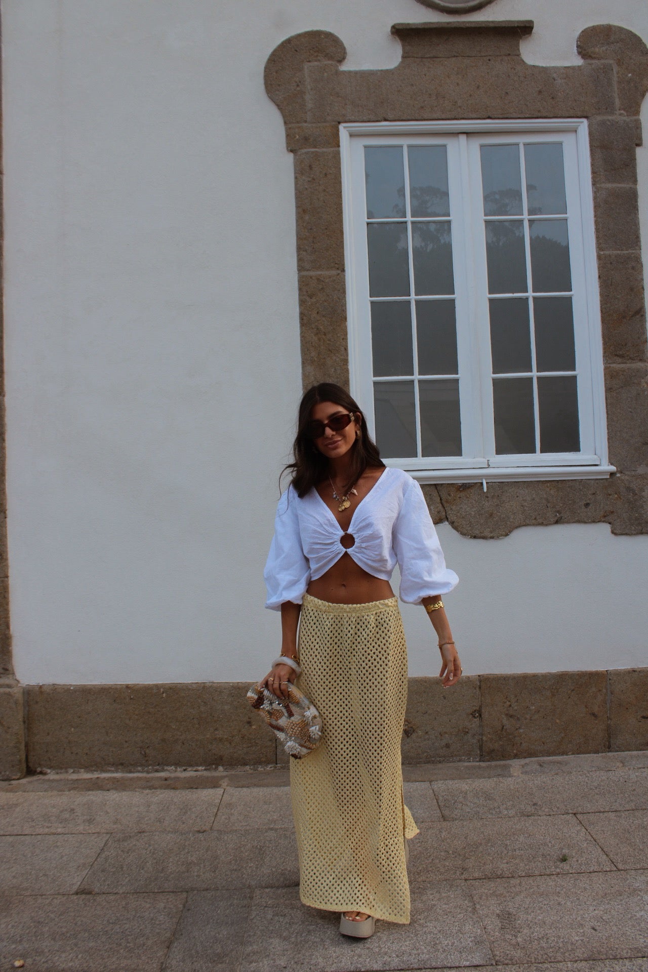 White Crop Top with Cut-Out Detail