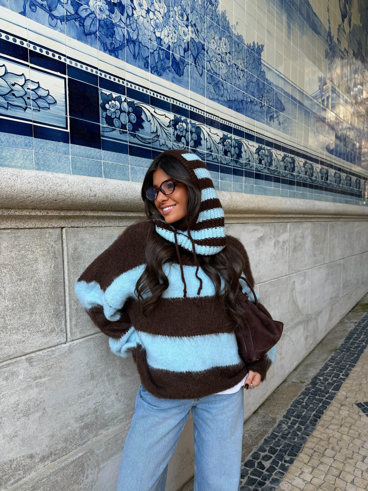 Sky & Chocolate Stripe Knit Sweater