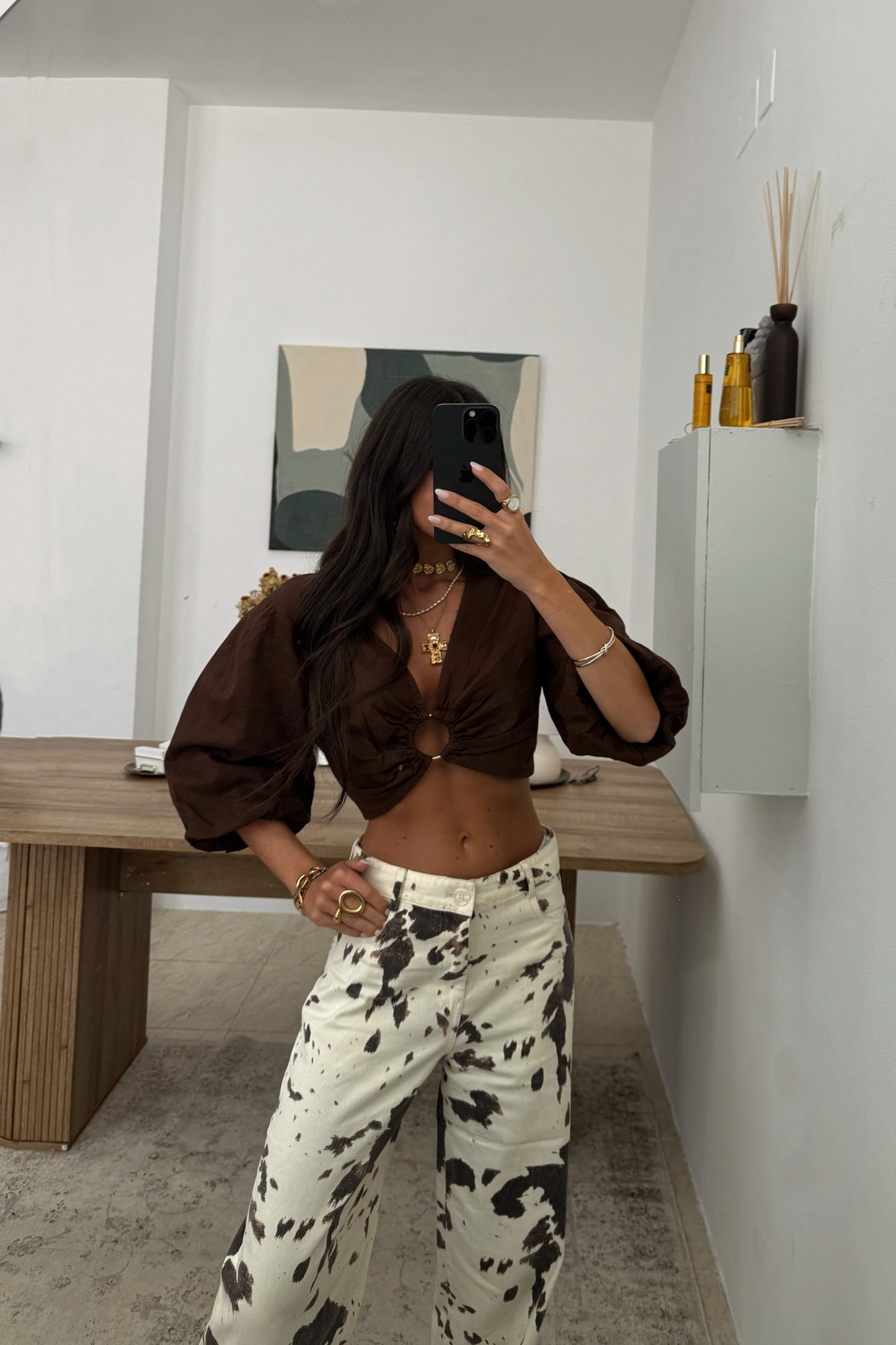 Brown Crop Top with Cut-Out Detail