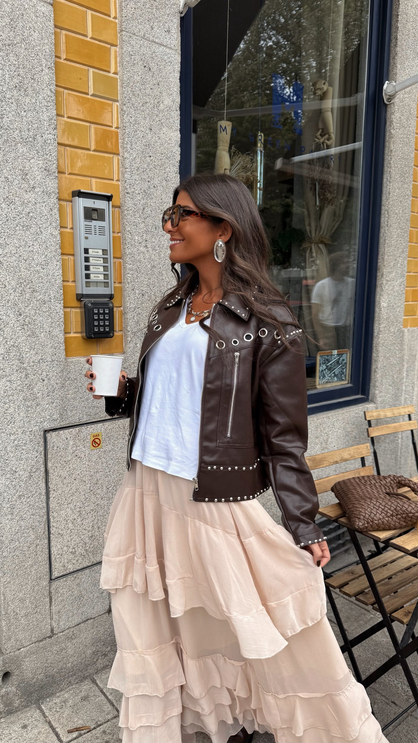 Studded Eyelet Jacket in Brown