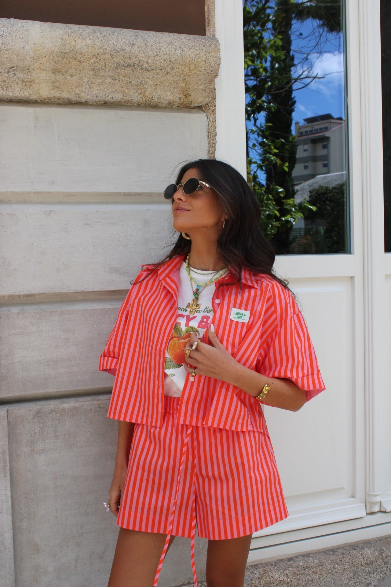 Striped Cropped Shirt - Pink and Orange