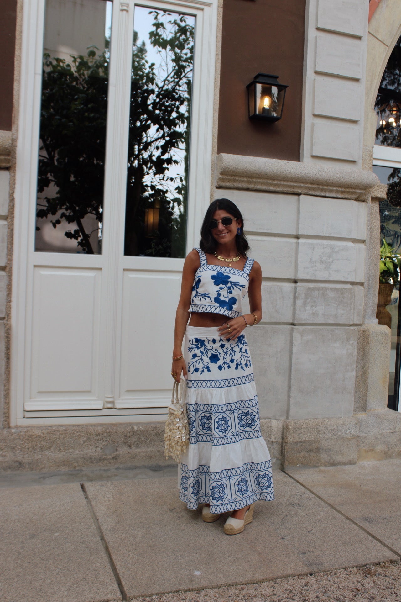 Skirt and Top Set with Electric Blue Embroidery