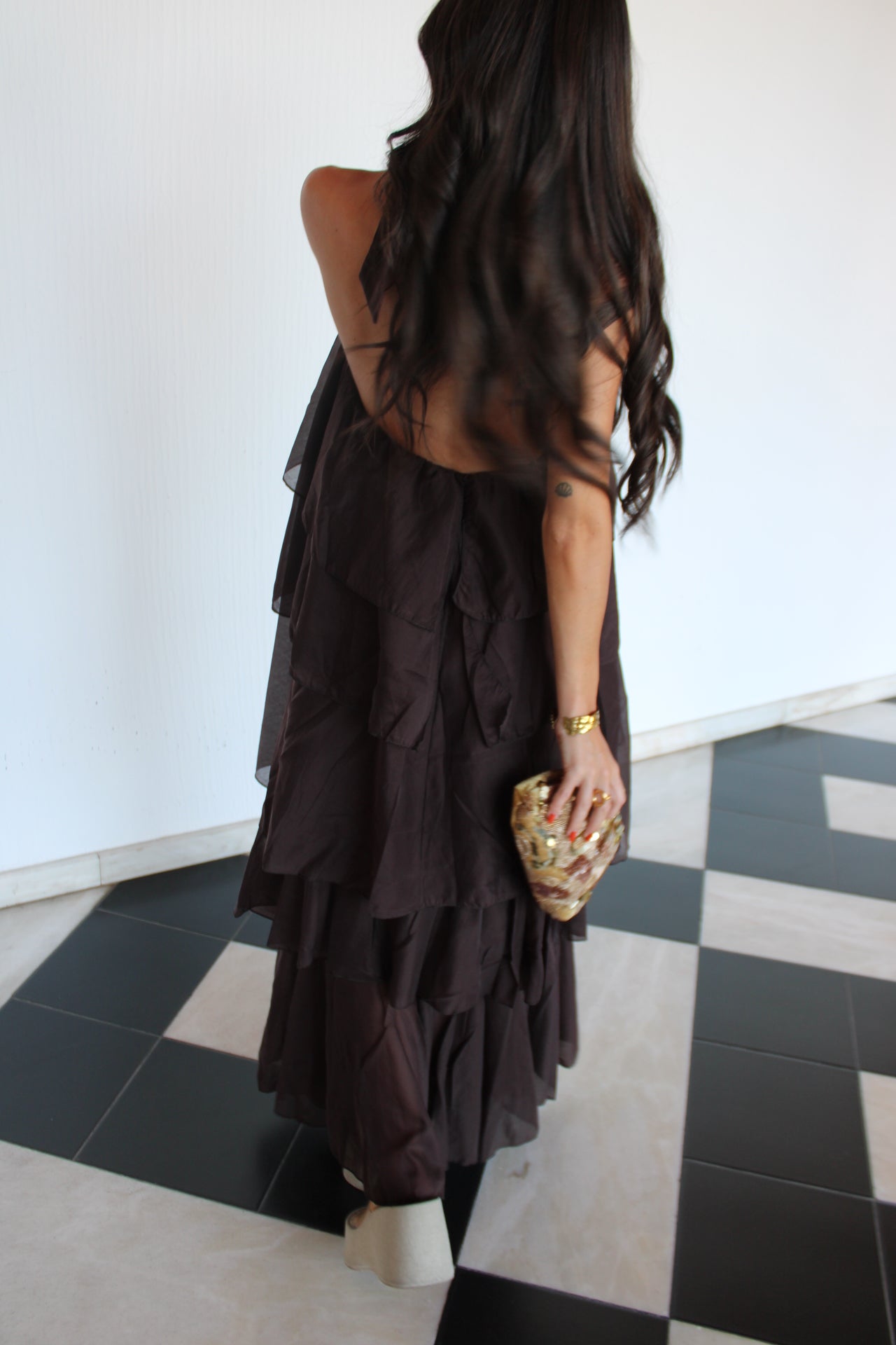 Brown Ruffled Maxi Dress
