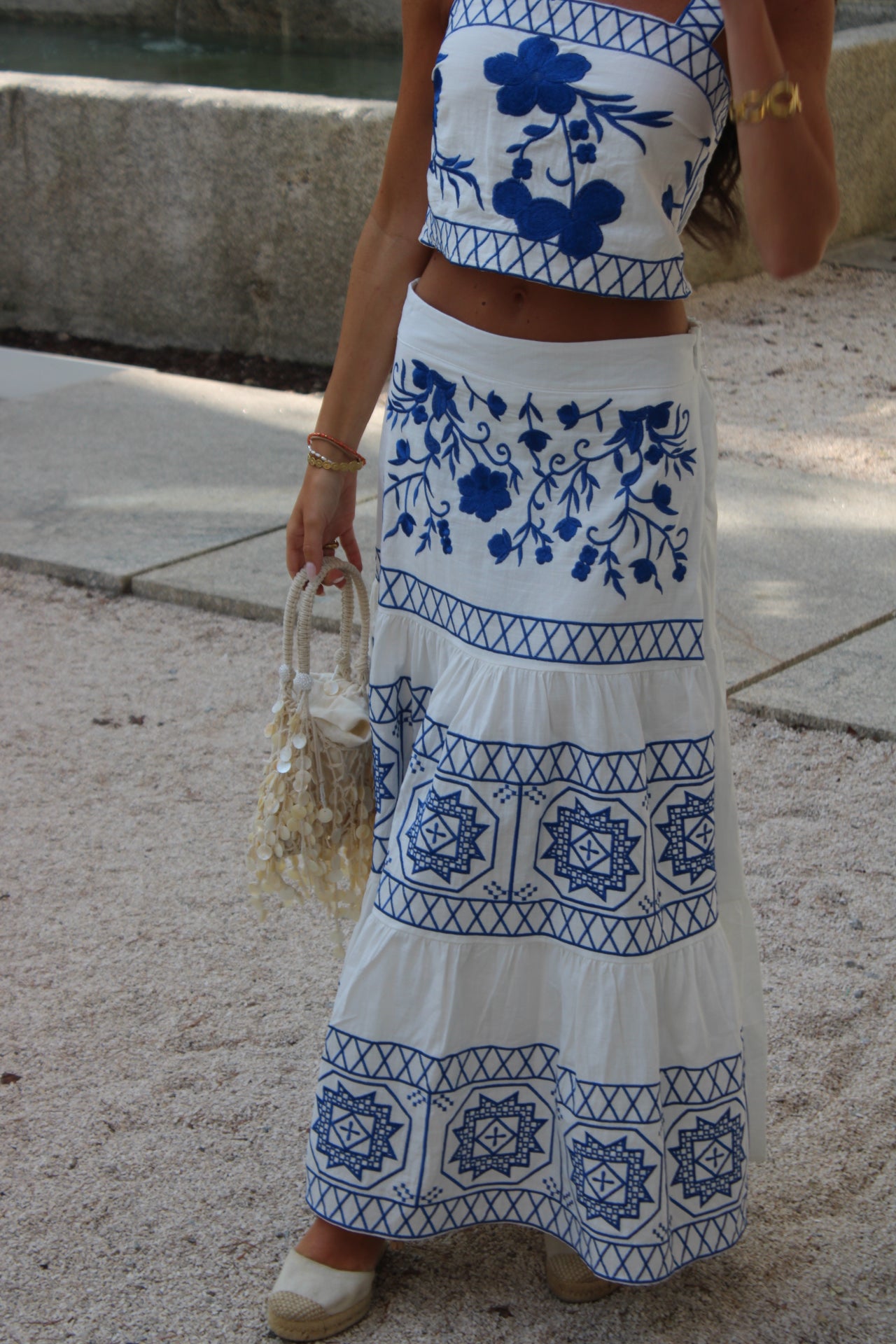 Skirt and Top Set with Electric Blue Embroidery