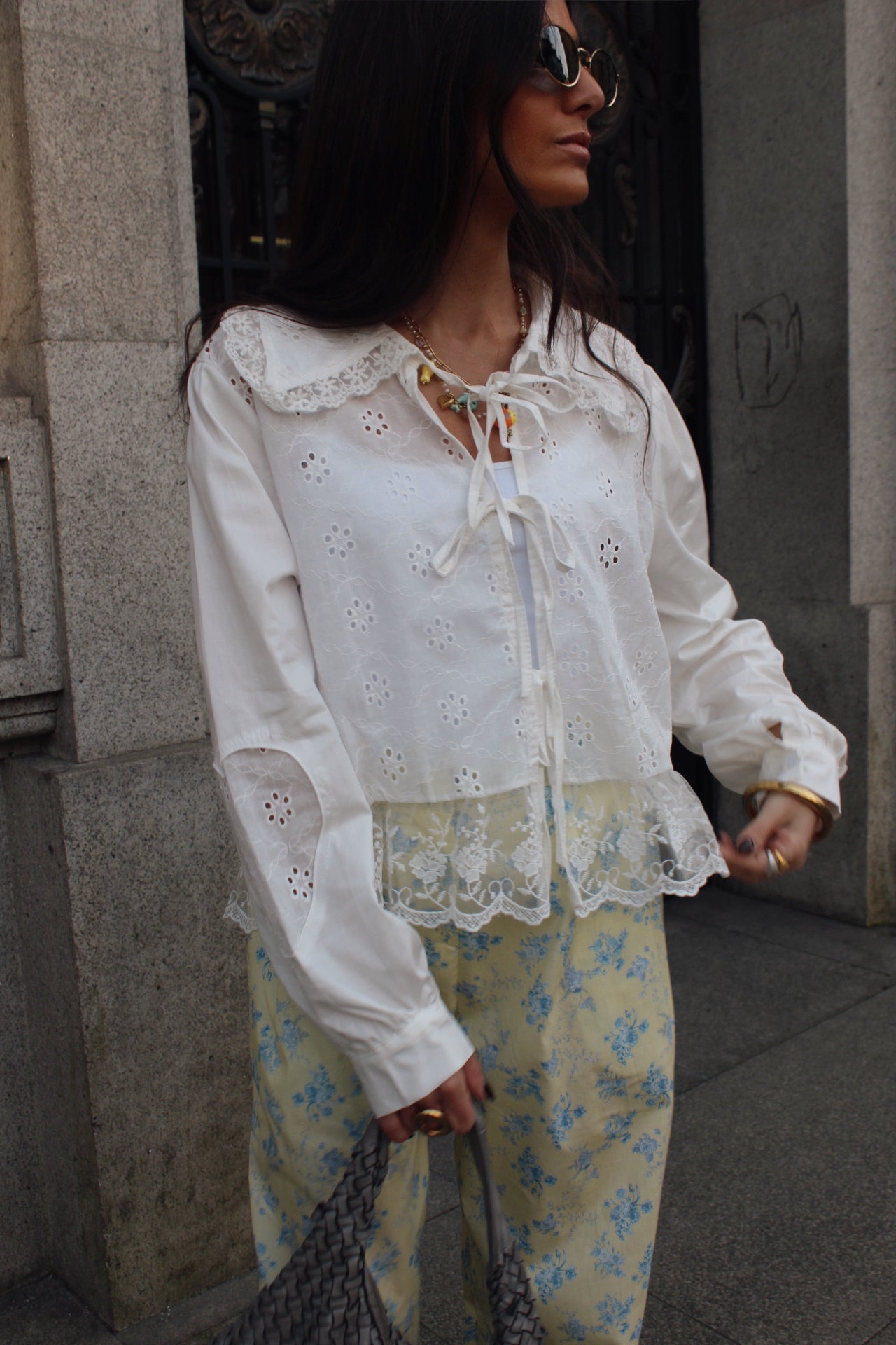 Blouse with Lace and English Embroidery Details