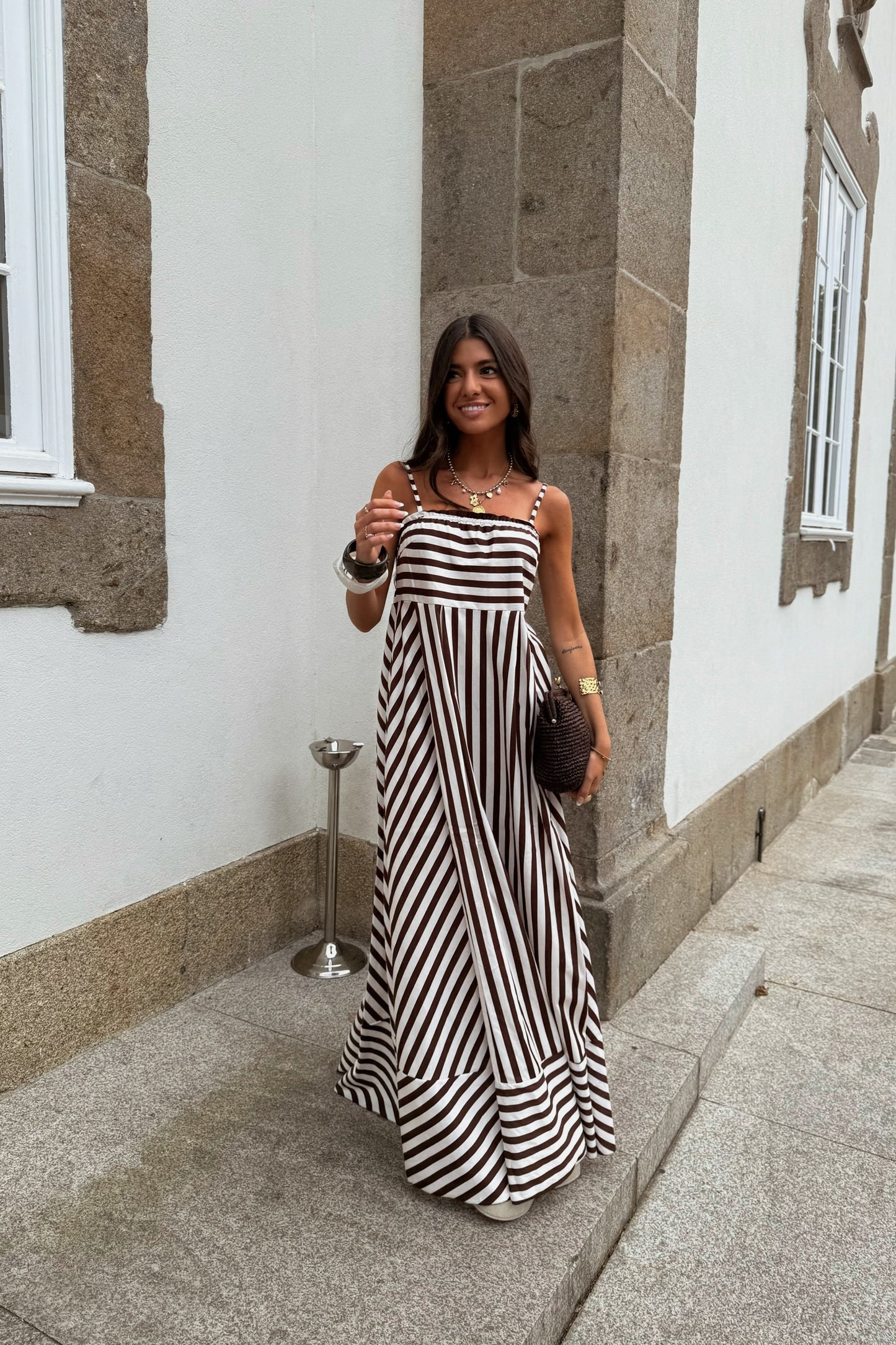 Striped Brown Maxi Dress