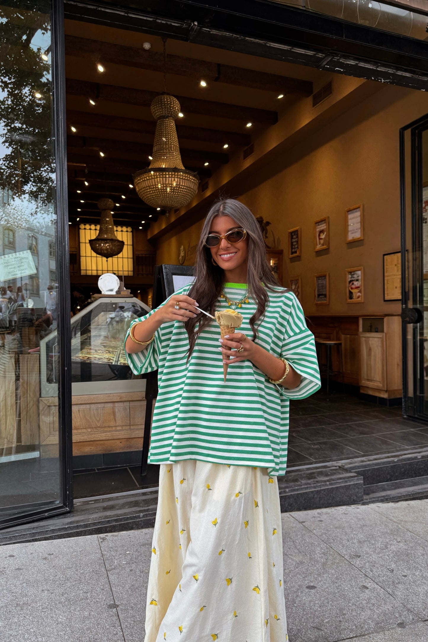 Green & White Striped Oversized T-Shirt