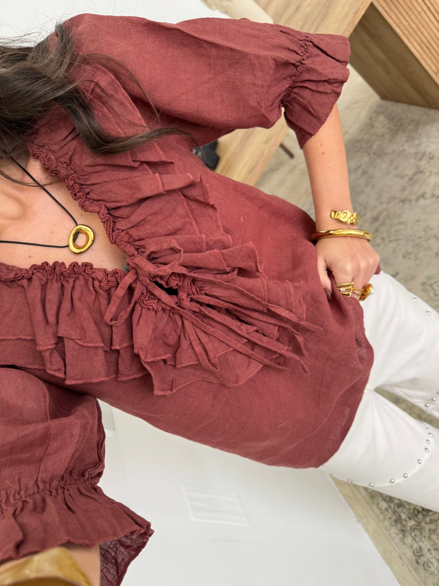 Ruffled Terracotta Blouse