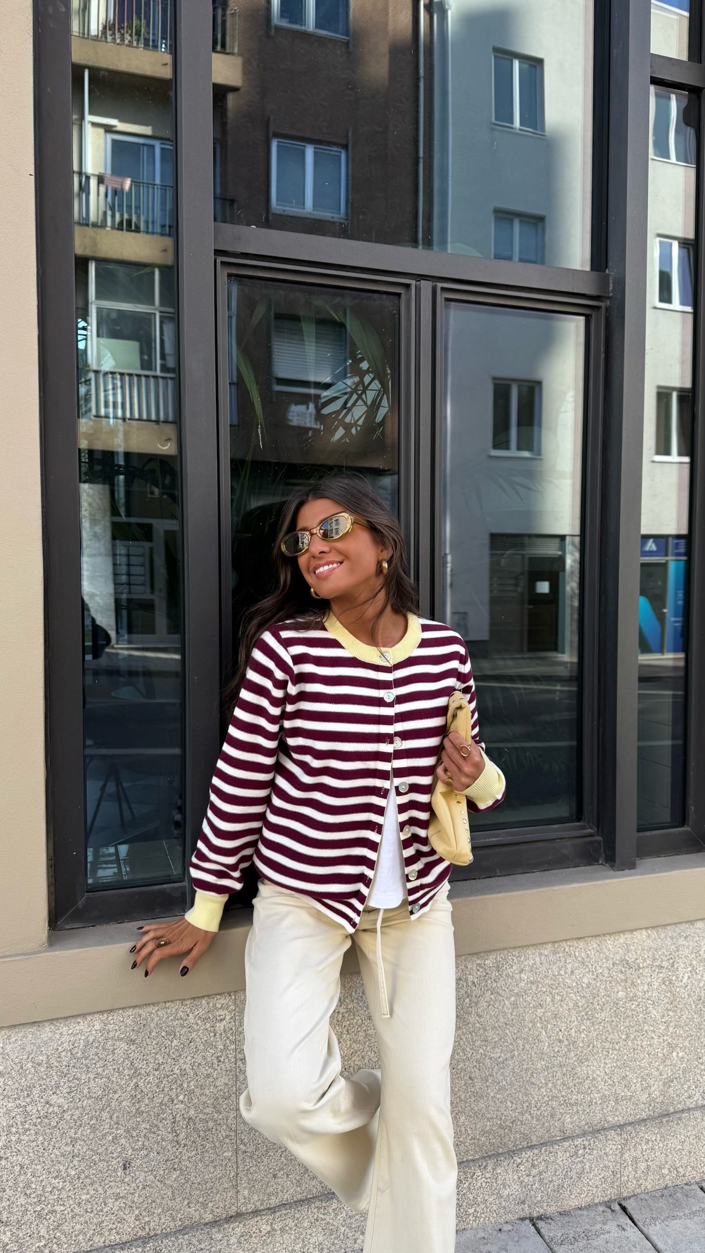 Striped Cardigan in Burgundy w/ Butter Yellow Accents | Pre-order (shipping on October 8)