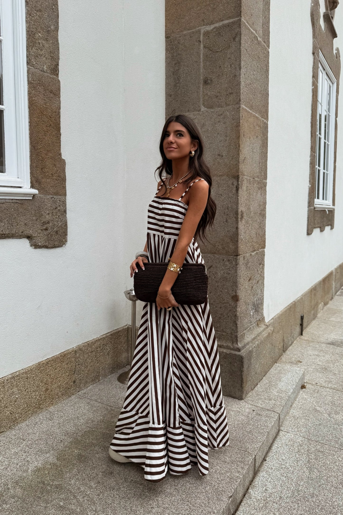 Striped Brown Maxi Dress