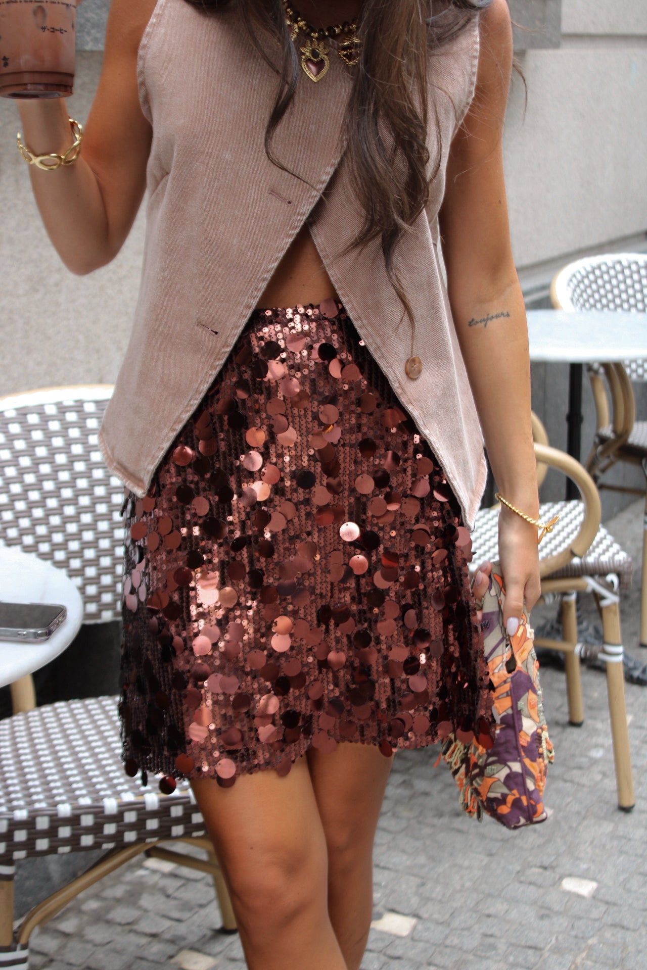 Coffee Brown Sequin Mini Skirt