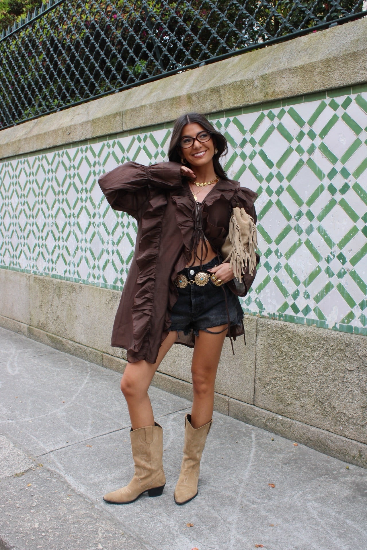 Brown Ruffled Shirtdress