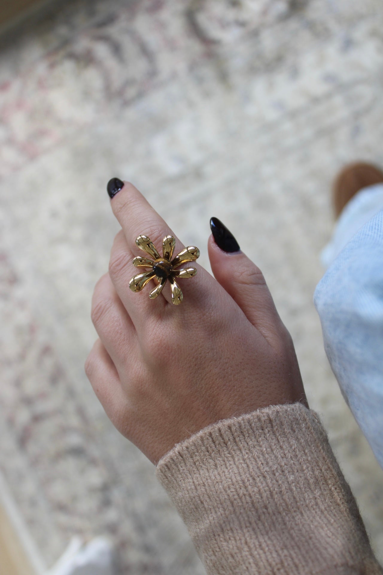 Flower Ring with Brown Stone