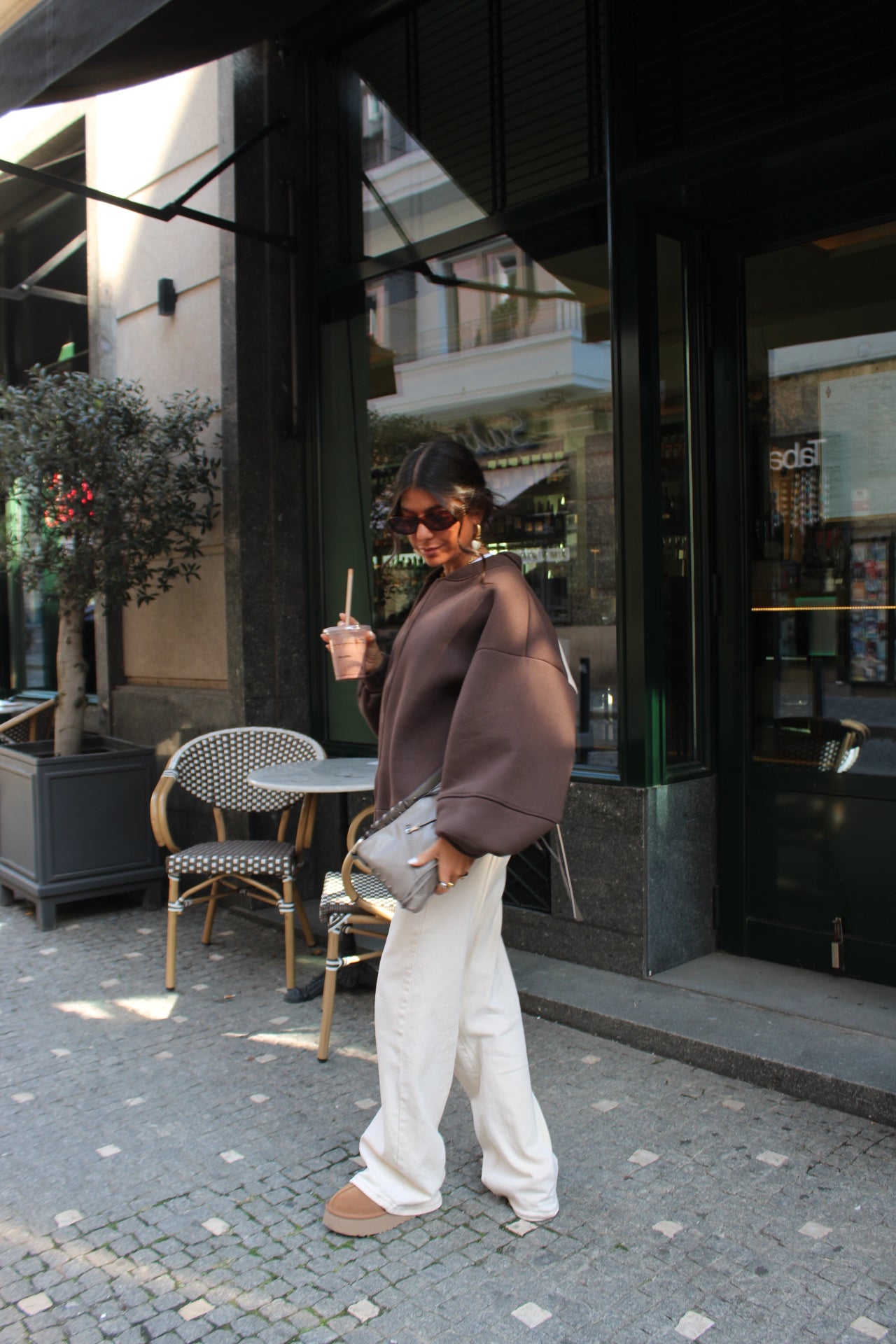 Love Back Bomber Jacket in Brown & Off-White