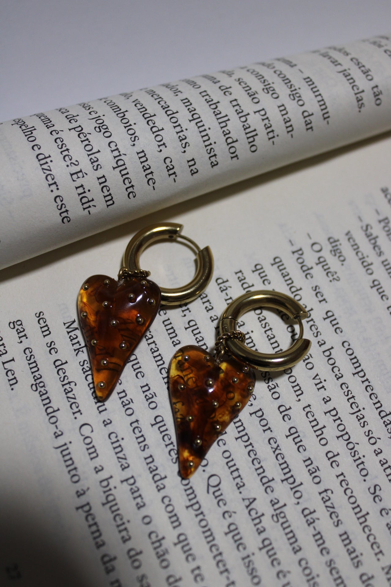 Brown Drop Hoop Earrings with Golden Details