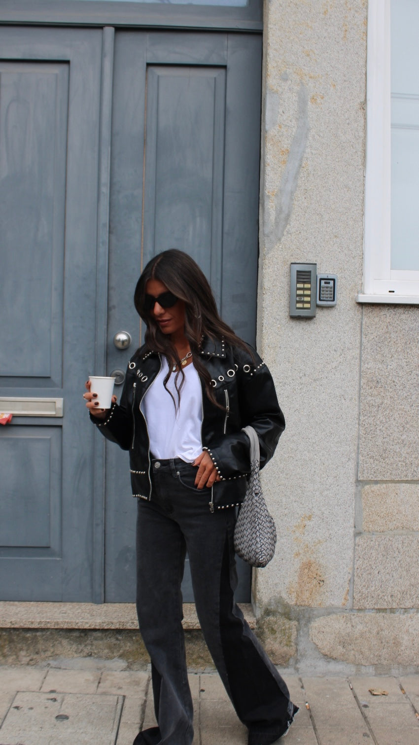 Studded Eyelet Jacket in Black