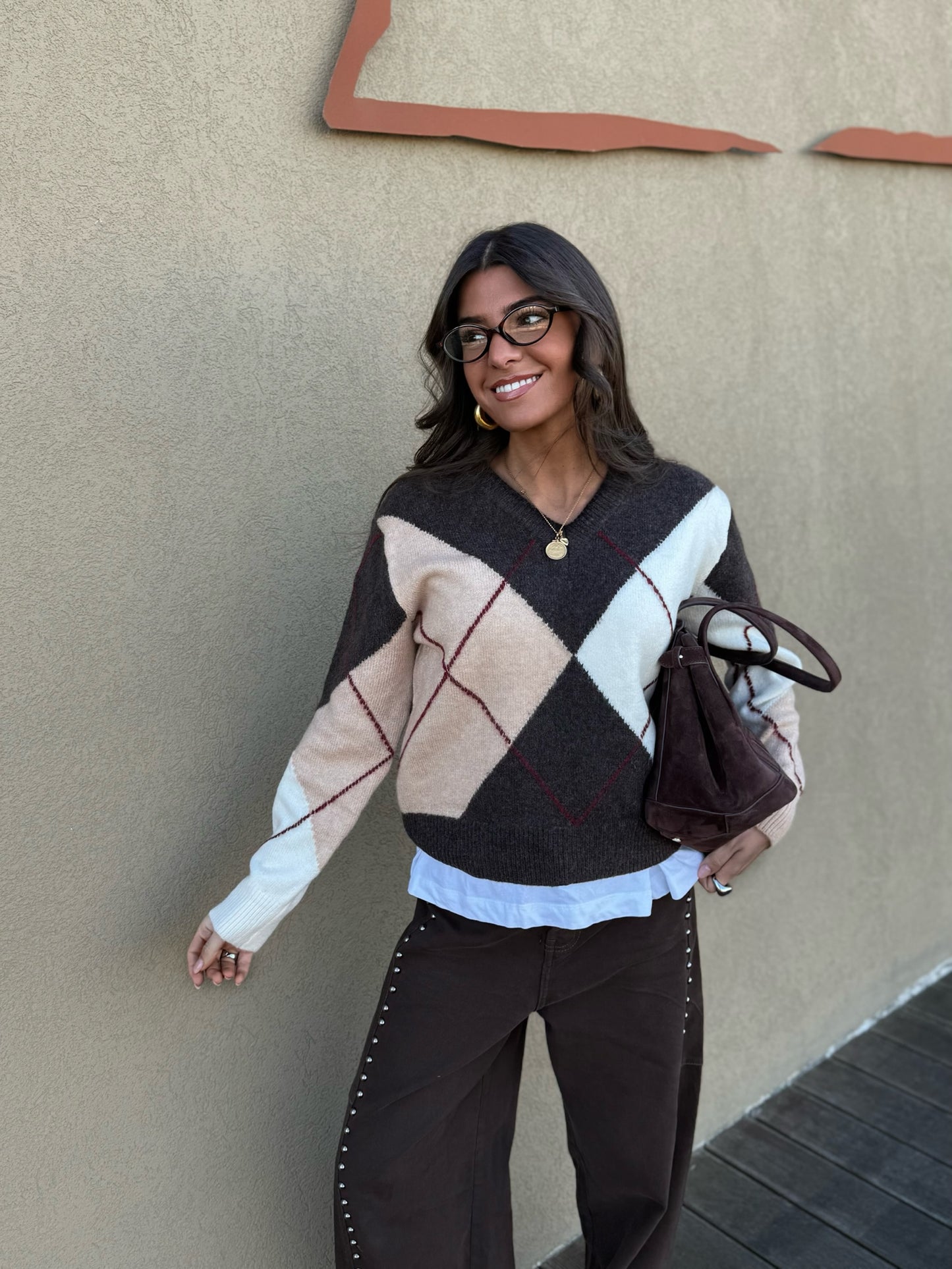 Warm Tones Argyle Sweater