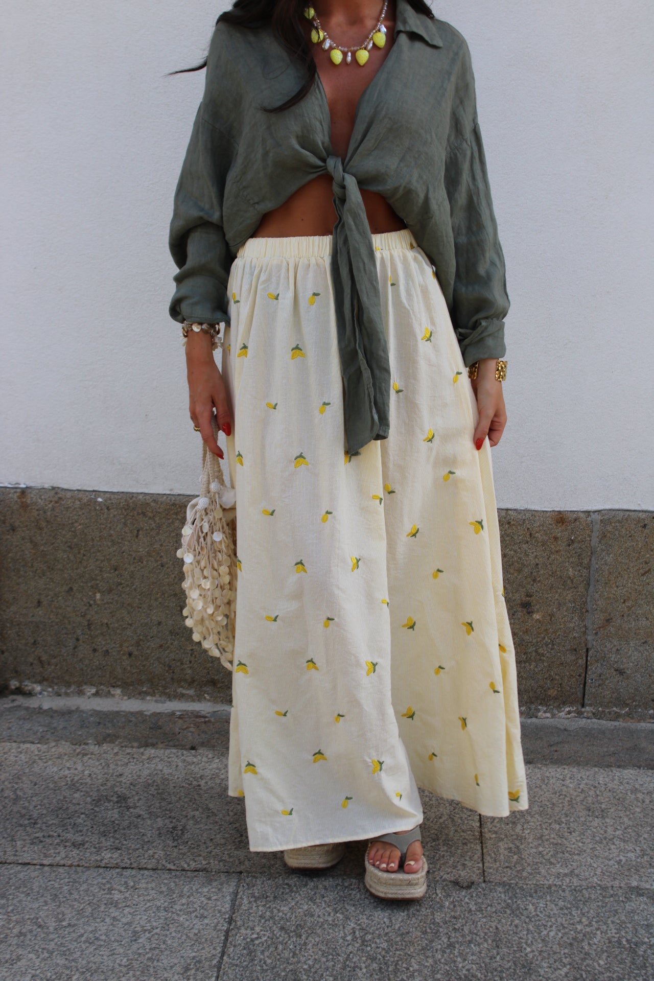 Pastel Lemon Midi Skirt