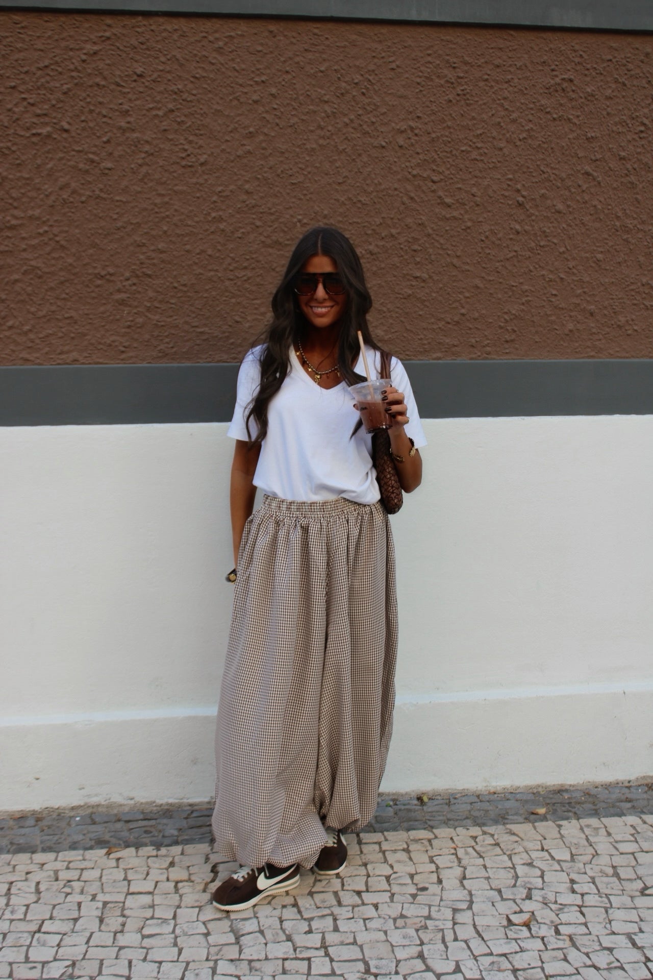 Brown Vichy Balloon Pants