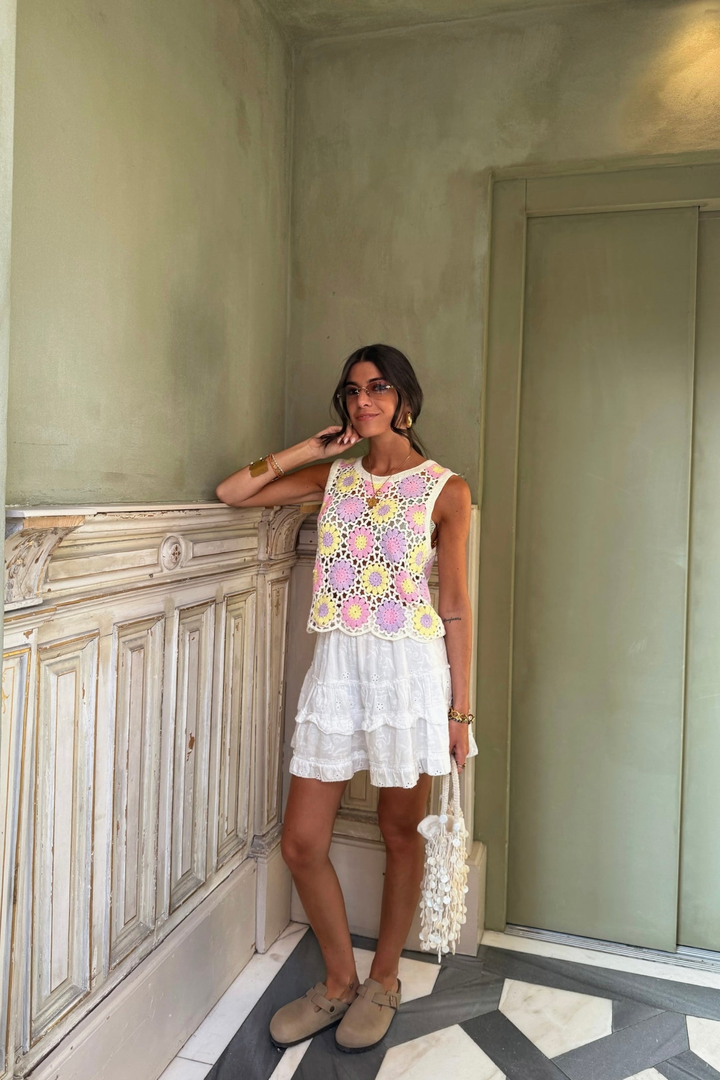 Pastel Bloom Crochet Top – Lilac & Butter Yellow