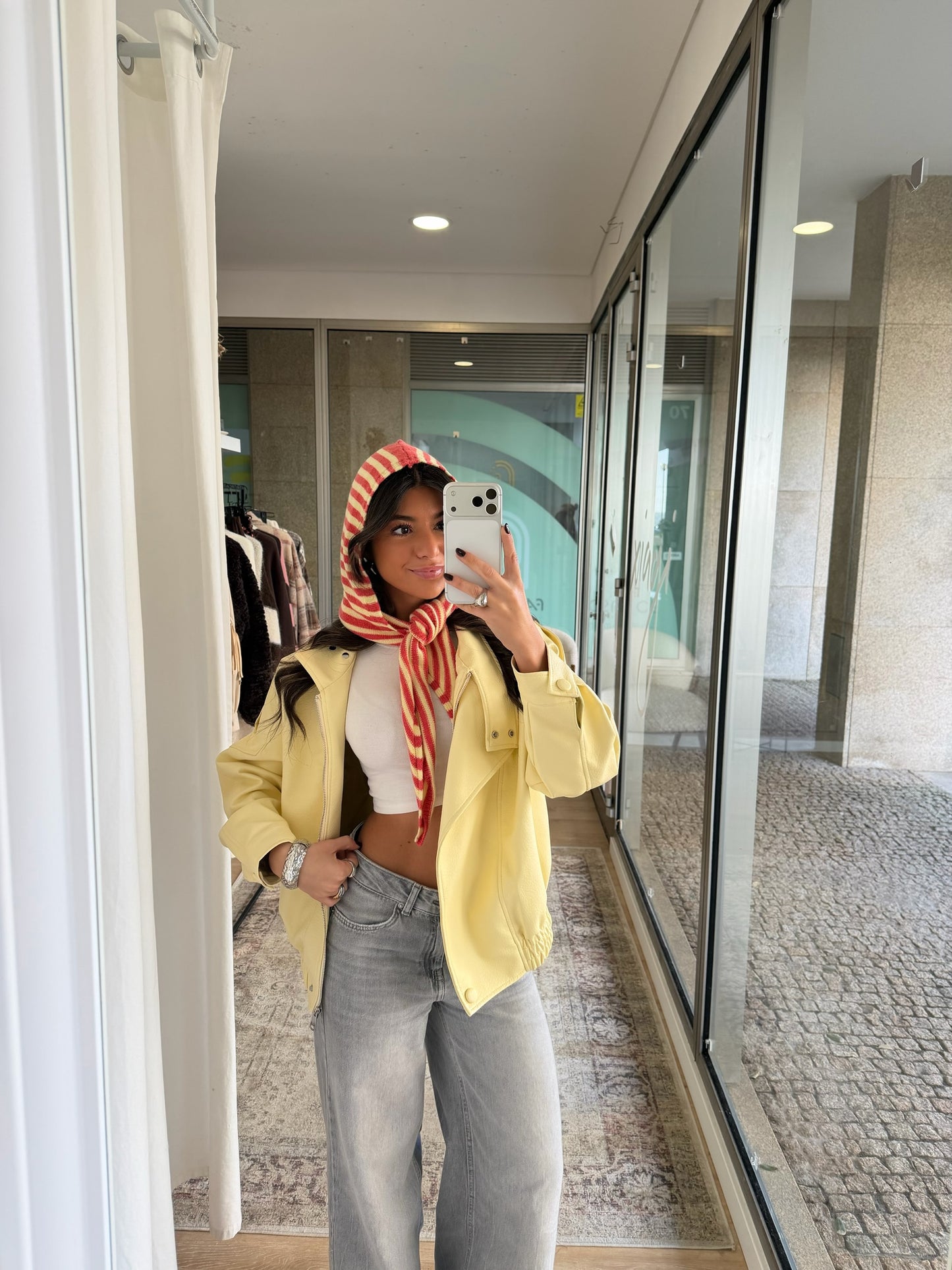 Striped Hooded Knit Scarf