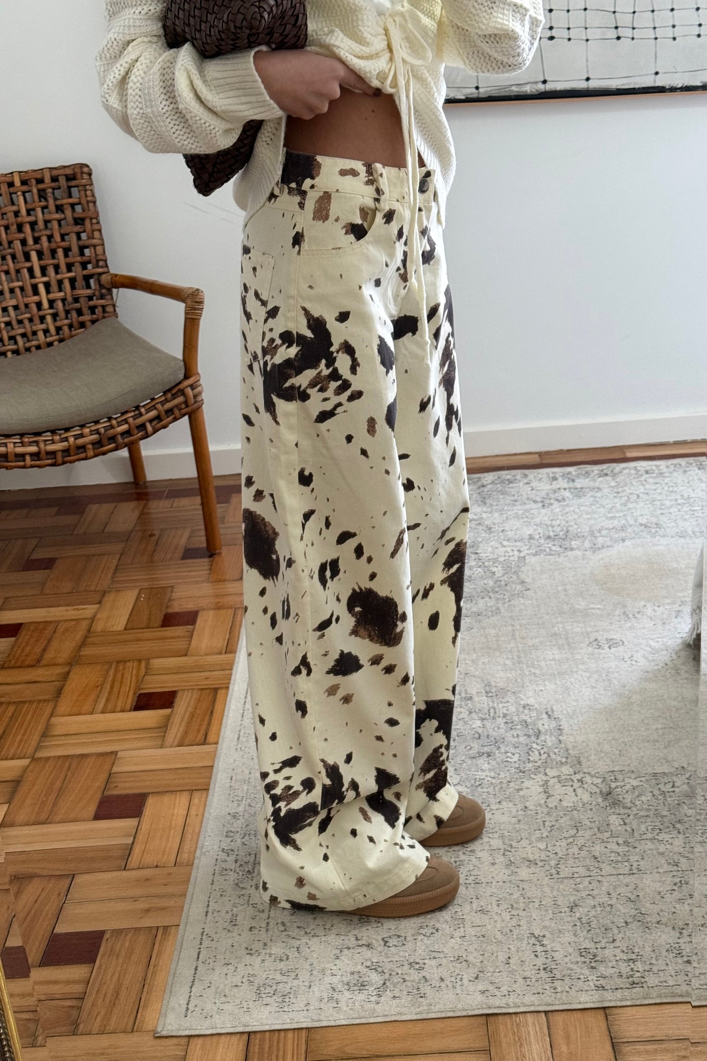 Jeans Wide Leg Cow Print