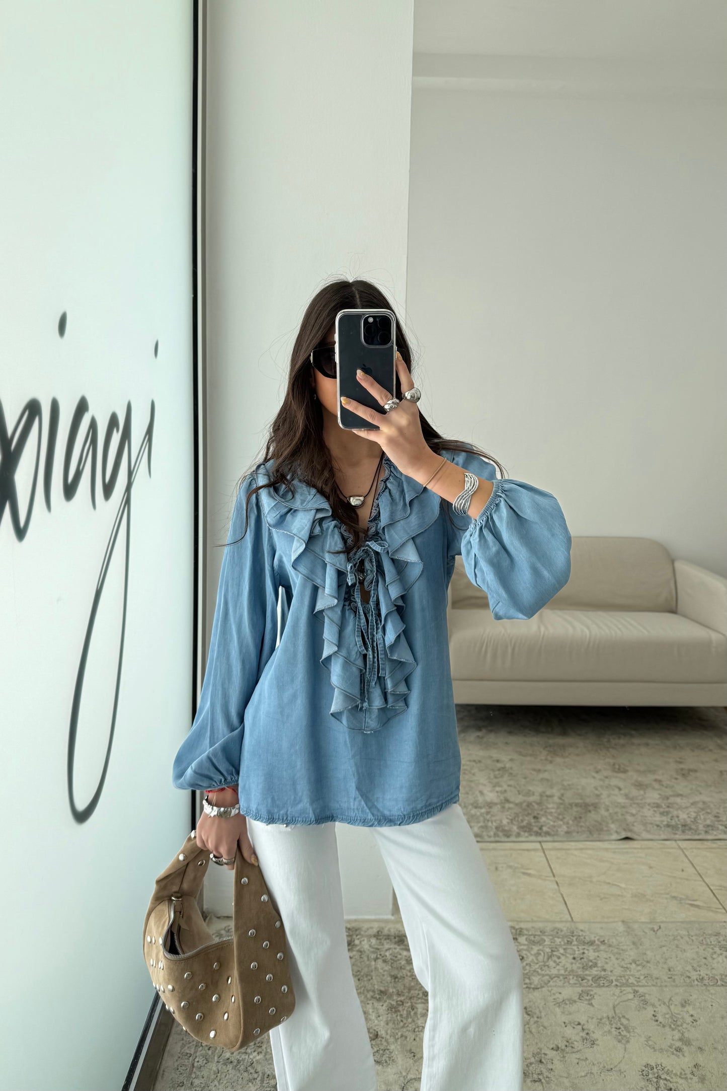 Ruffled Blouse in Light Blue