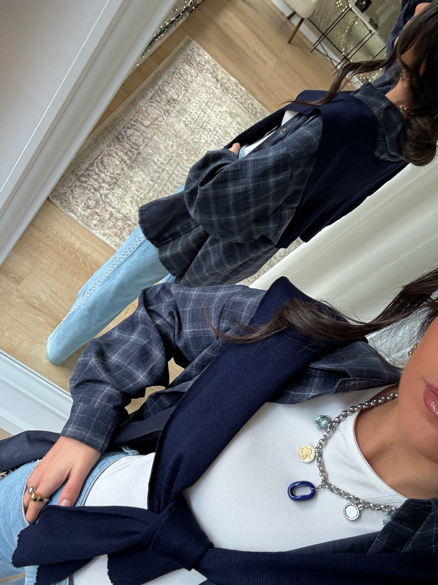 Two-in-One Shirt in Navy (w/ satin lining)