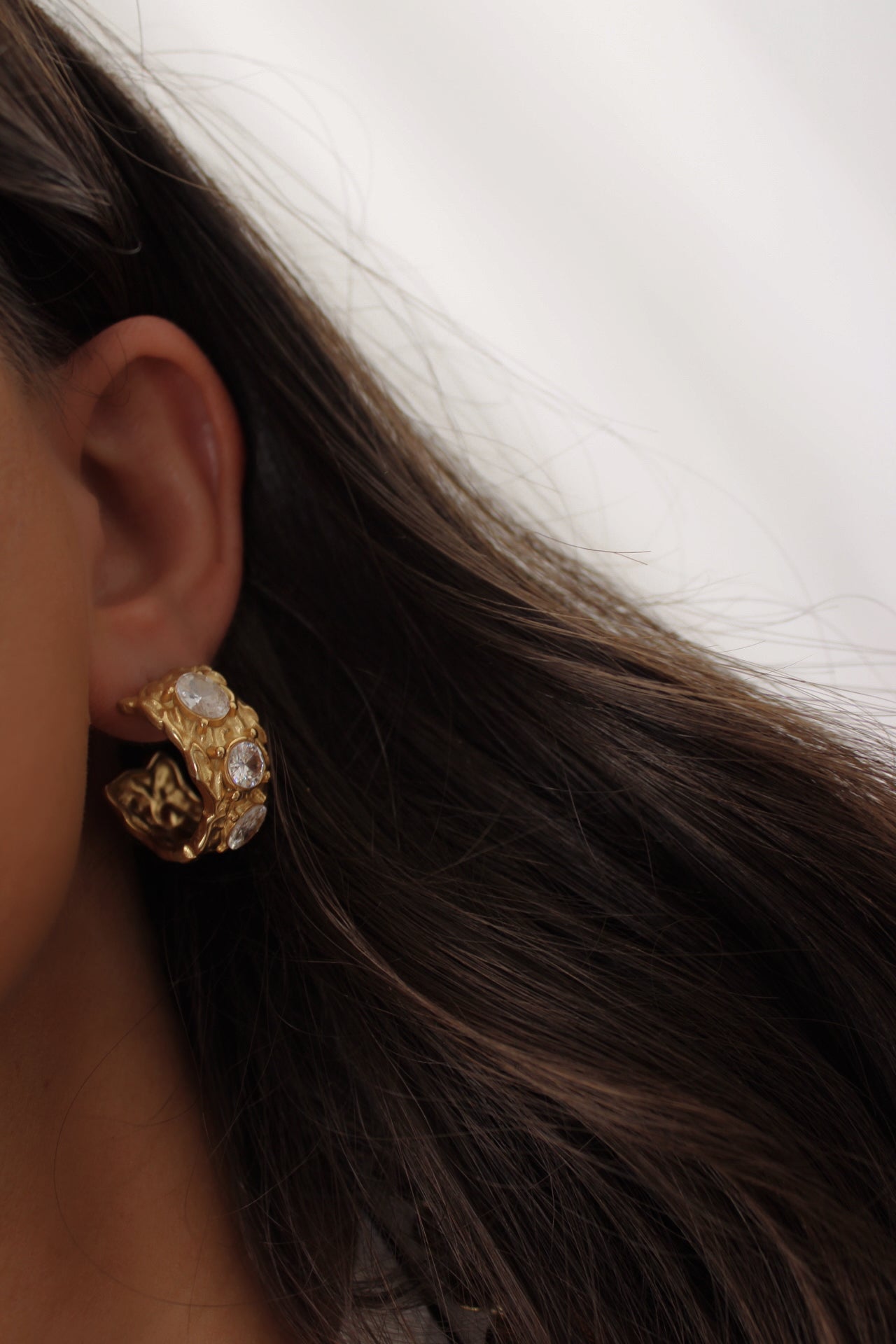 Hammered Effect Earrings with Zirconias