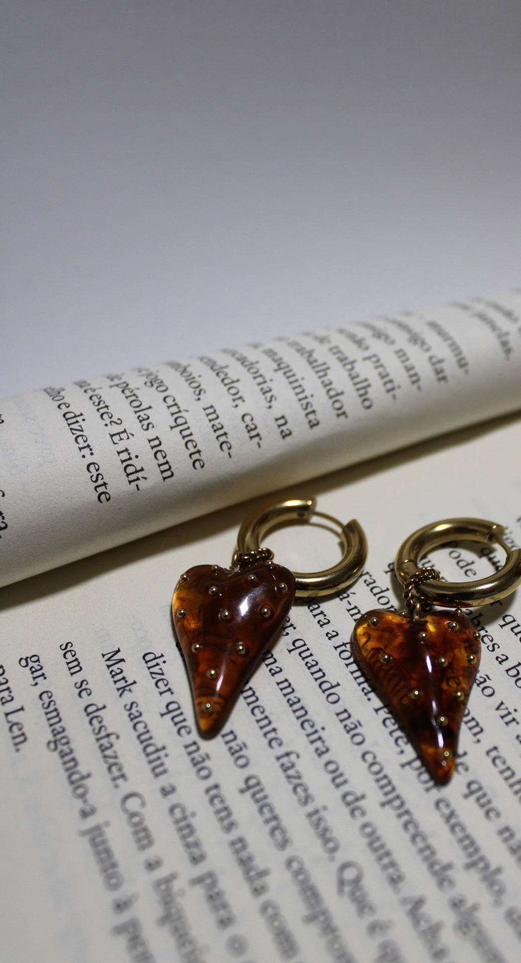 Brown Drop Hoop Earrings with Golden Details