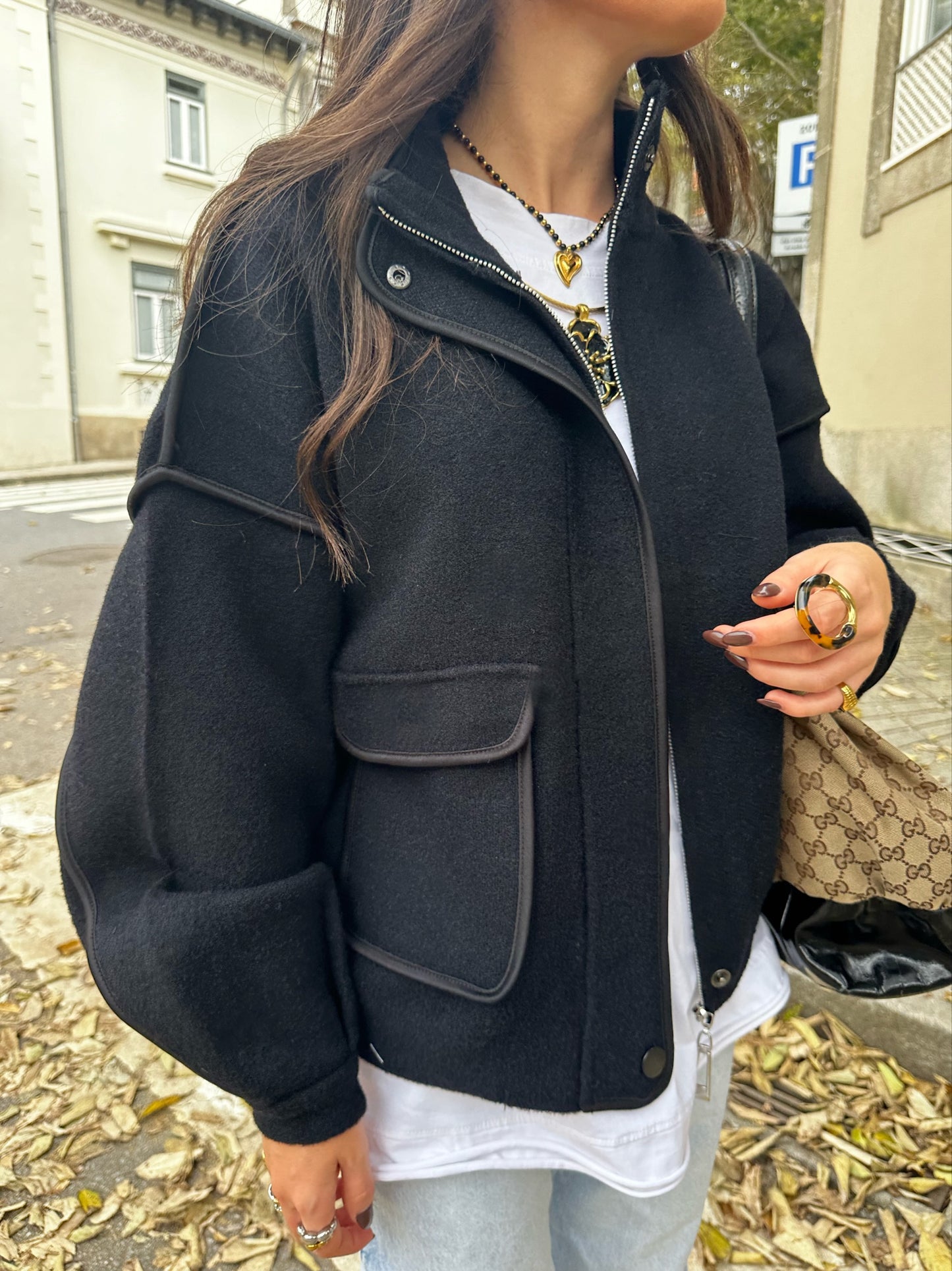 Black Double Knit Bomber