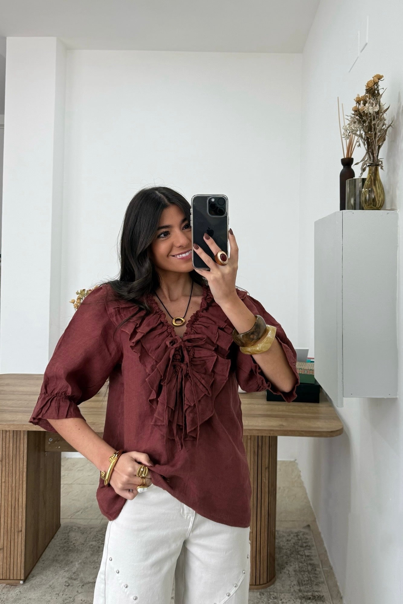 Ruffled Terracotta Blouse