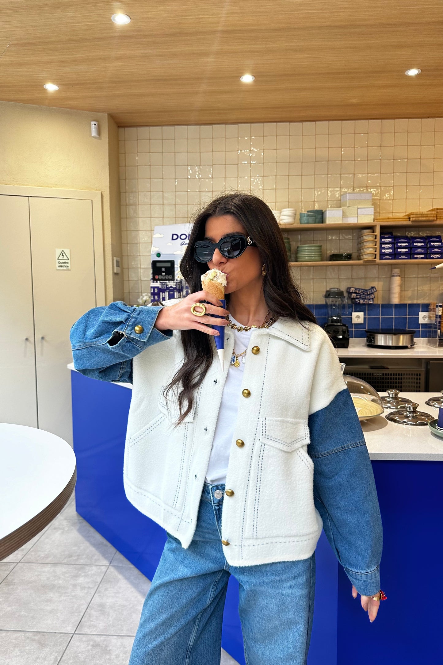 Double Knit Jacket with Denim Sleeves
