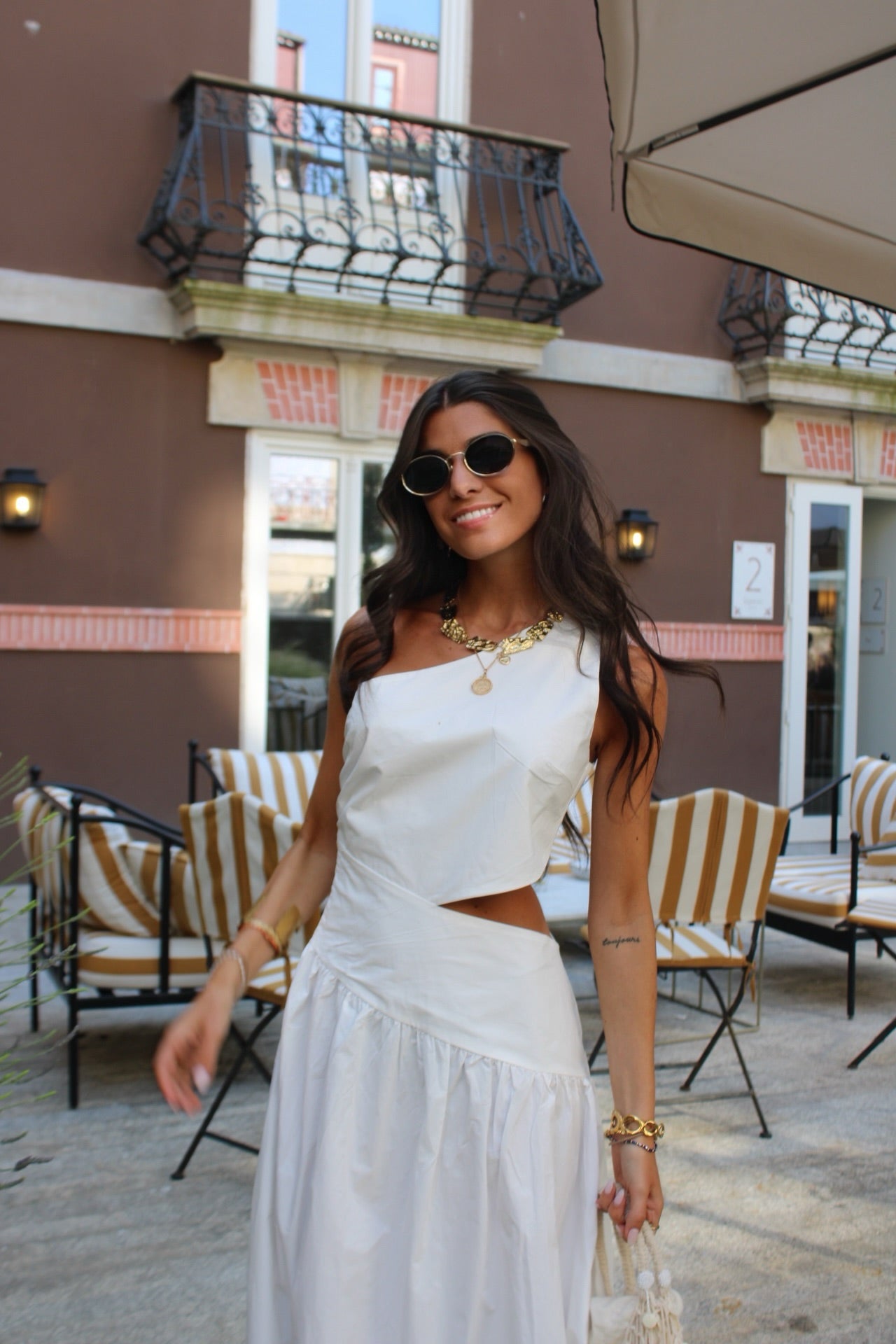 Asymmetric Maxi Dress with Cut-Out Detail