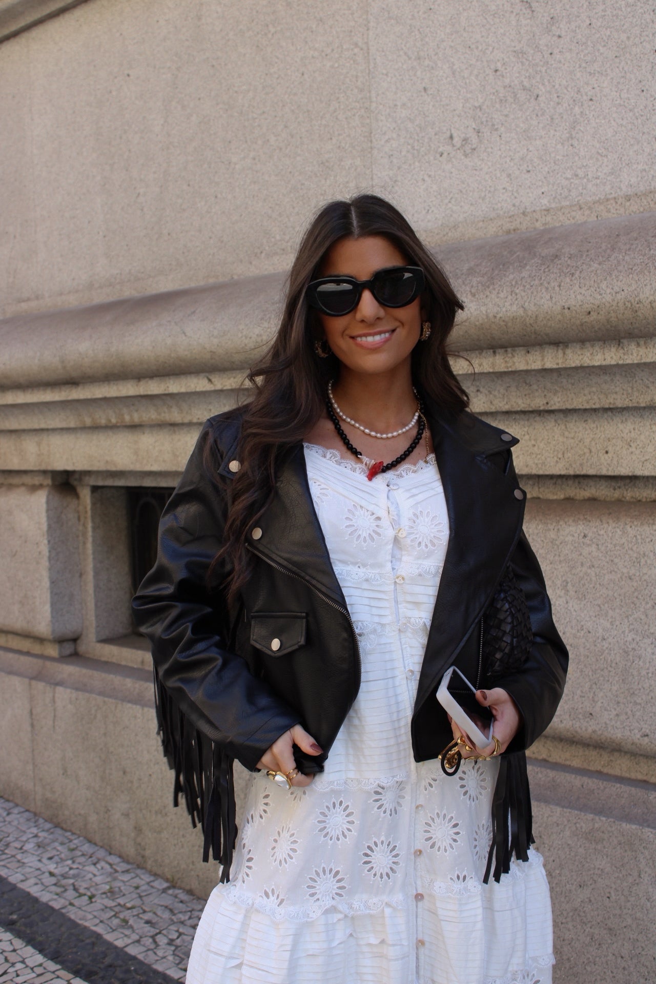 Biker Jacket with Faux Leather Fringe
