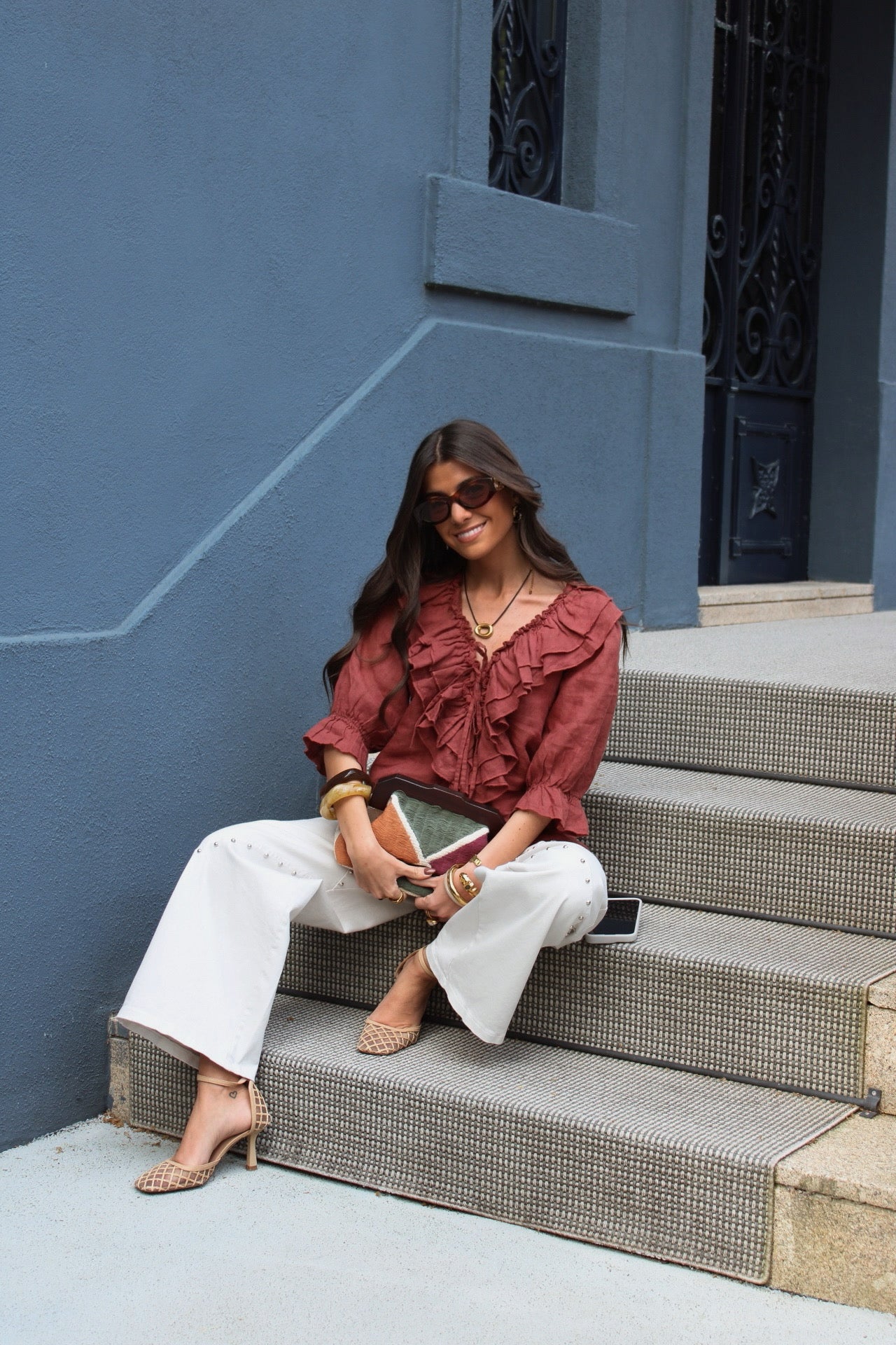 Ruffled Terracotta Blouse