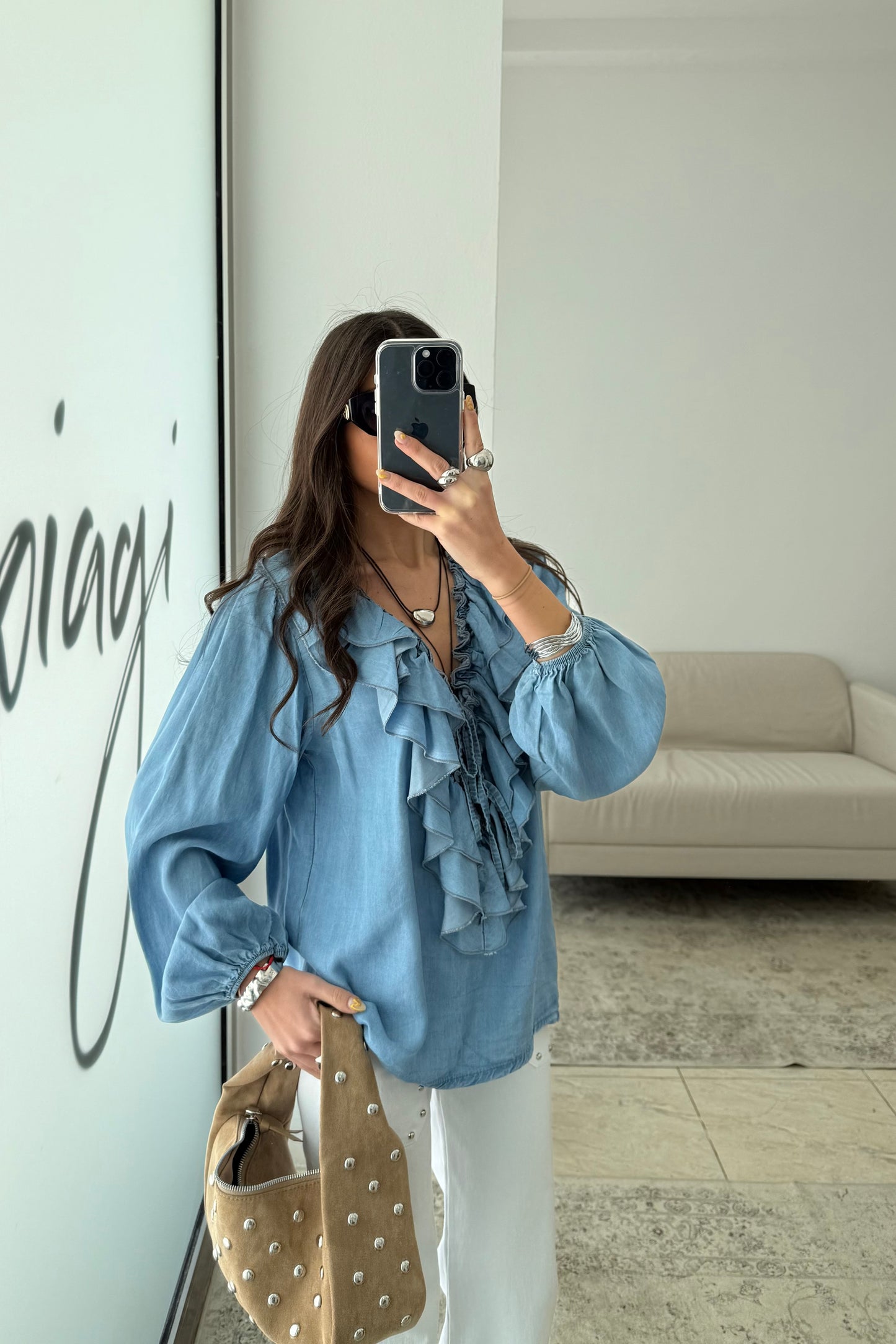 Ruffled Blouse in Light Blue
