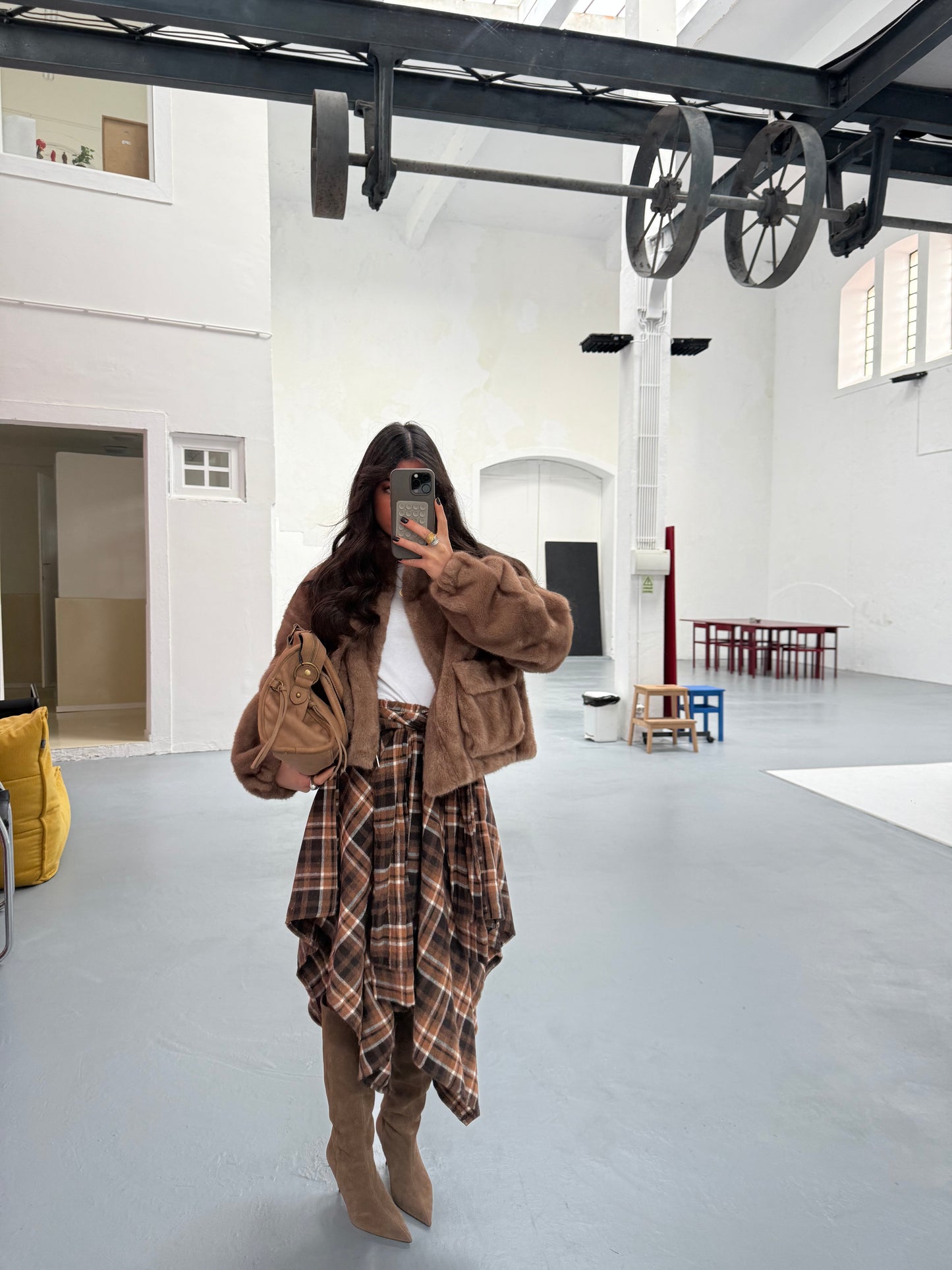 Plaid Asymmetric Skirt