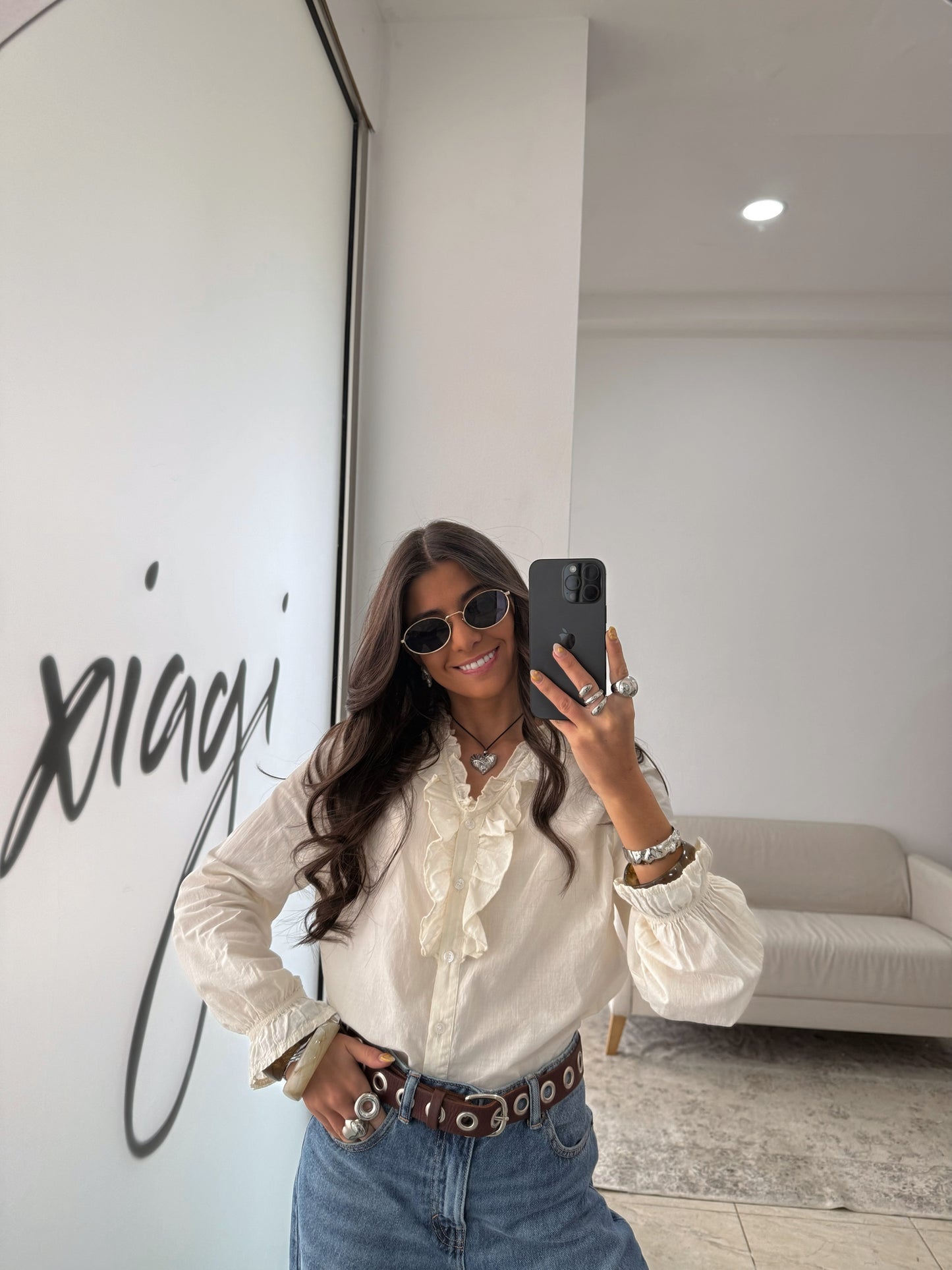 Cream Ruffled Blouse