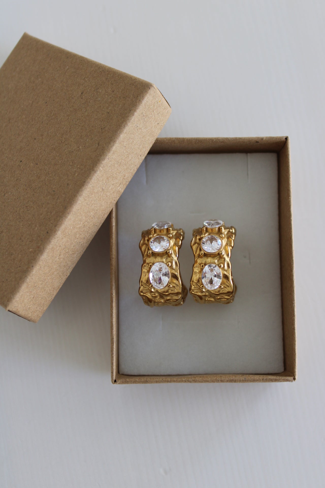 Hammered Effect Earrings with Zirconias