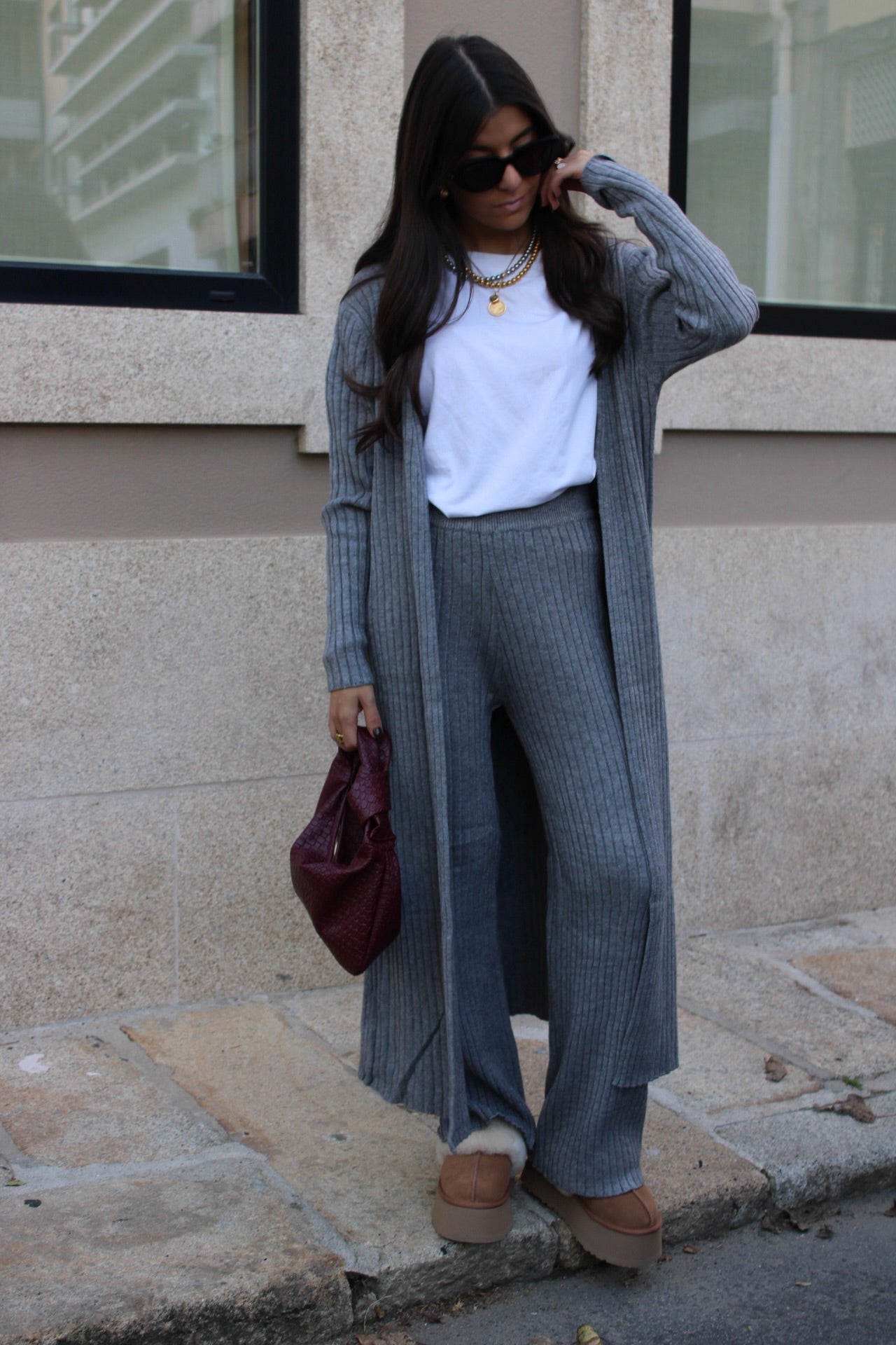 CONJUNTO MALHA CANELADA CINZA