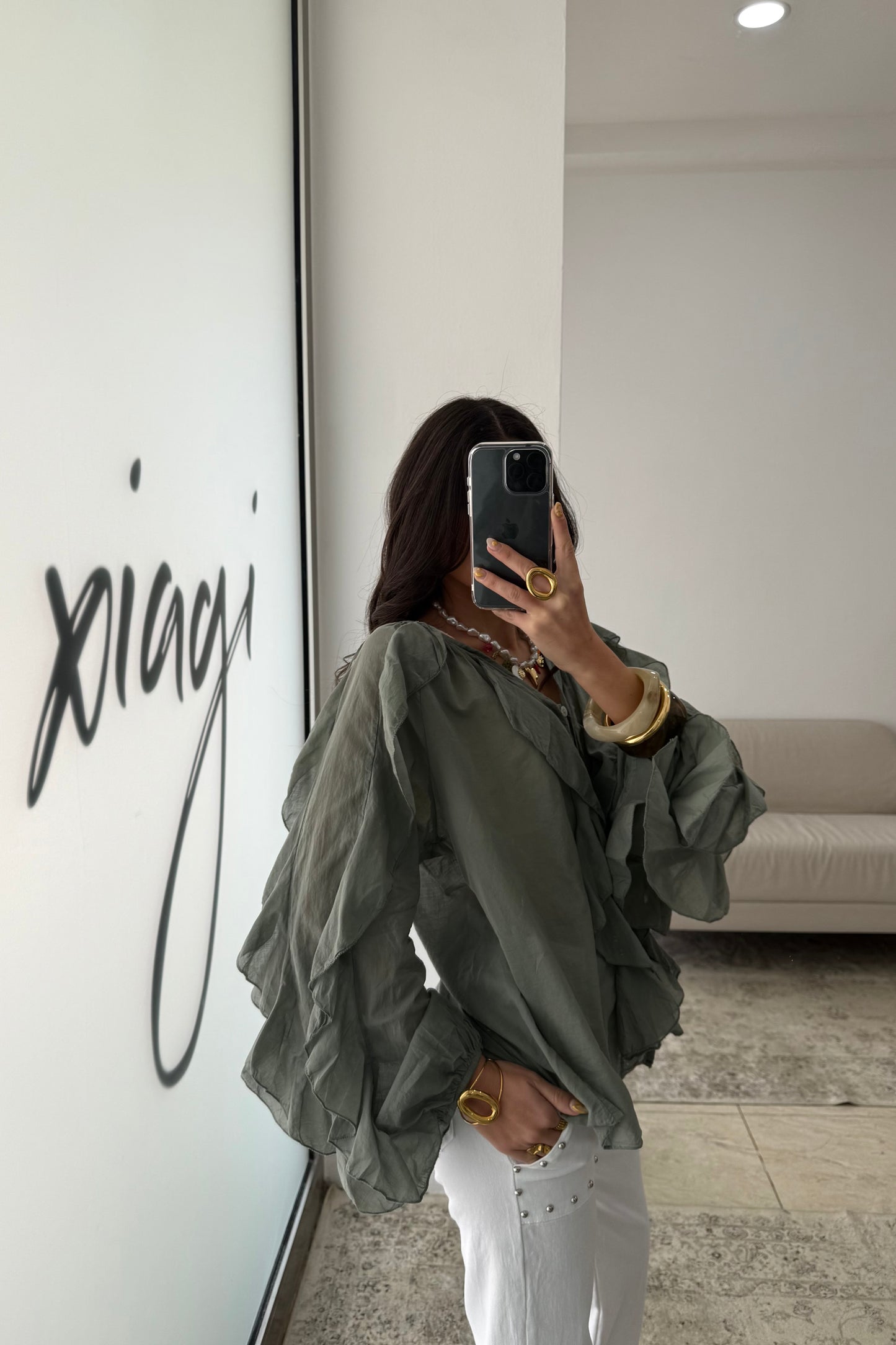 Ruffled Shirt In Green